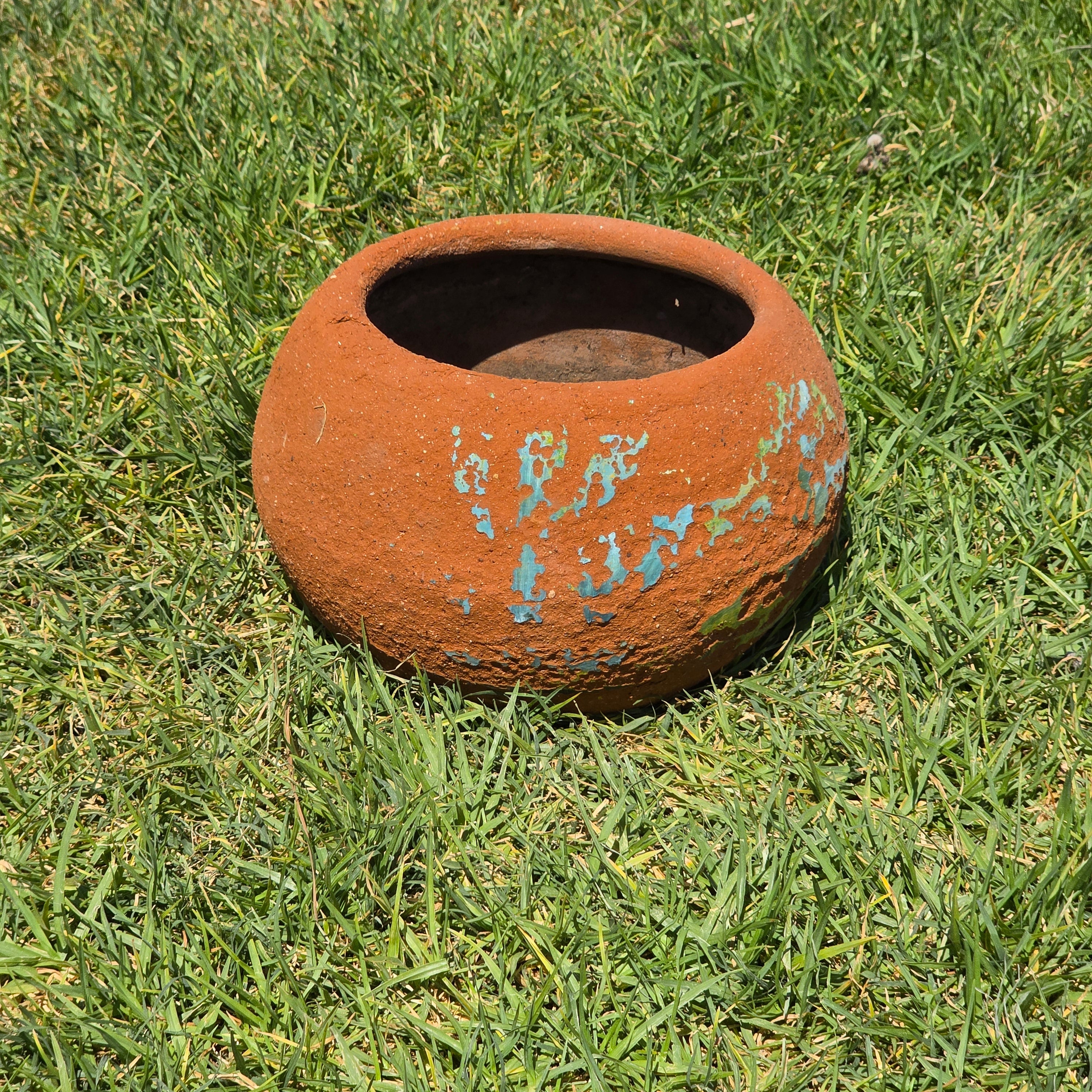 Vintage Mexican Terracotta Planter Pot Hand Painted Rustic Clay Garden 11"