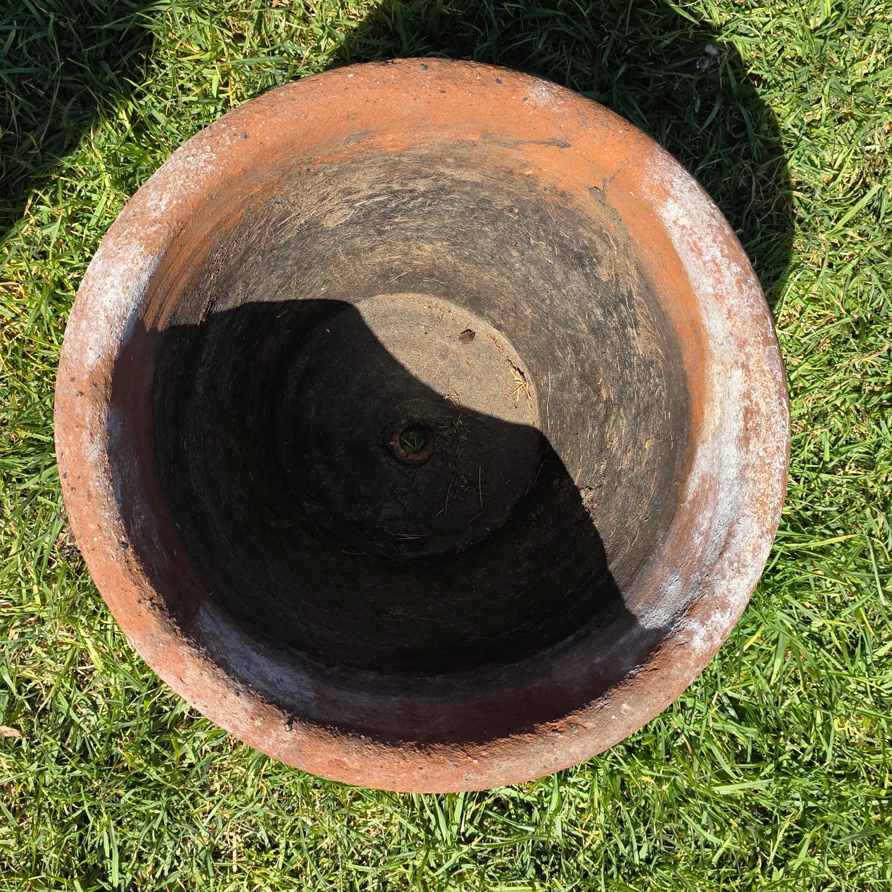 Share Vintage Large Terracotta Planter Pot Rustic Clay Floral Carved Weathered 16"
