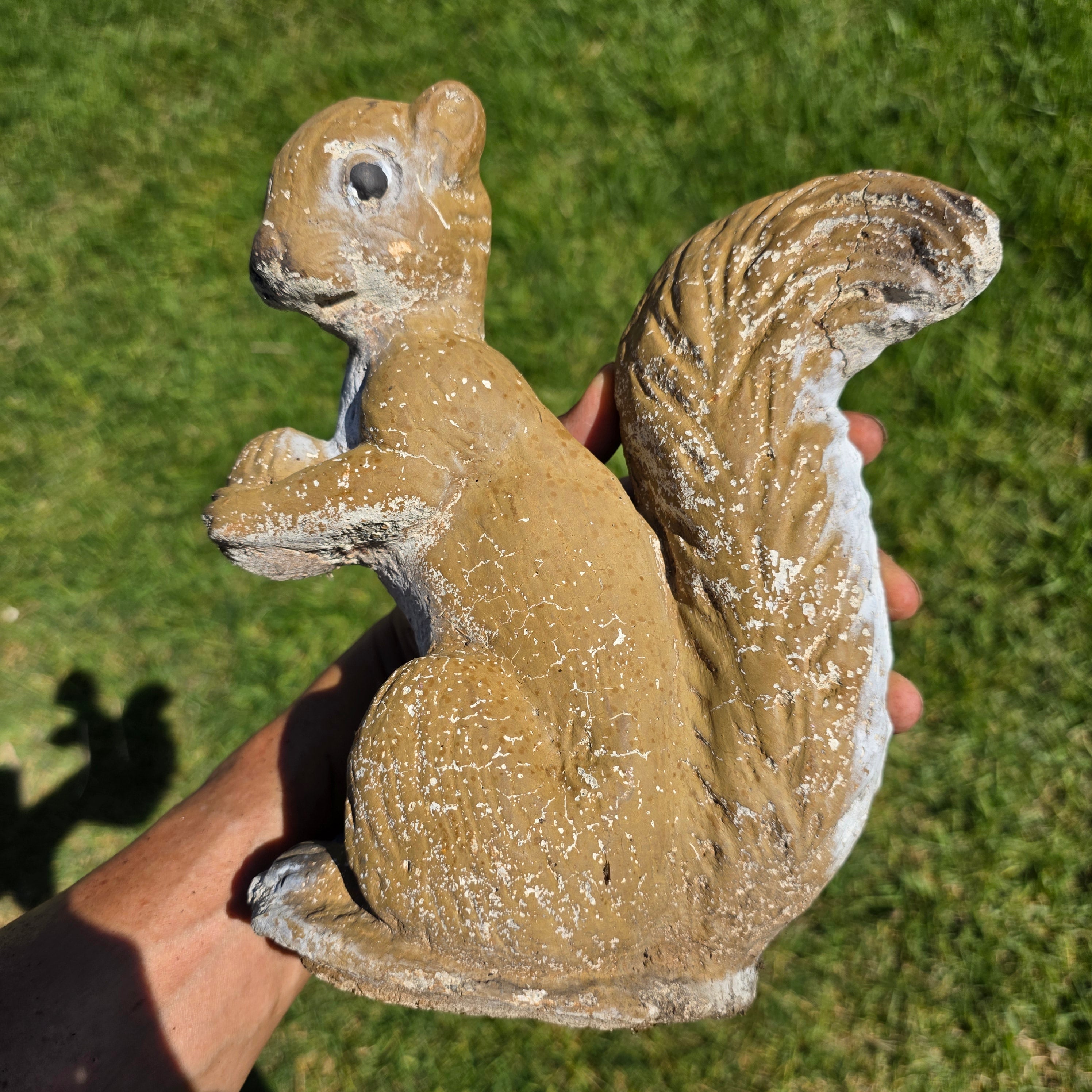 Vintage Concrete Squirrel Statue Cement Garden Ornament Walnut Nut Woodland Yard