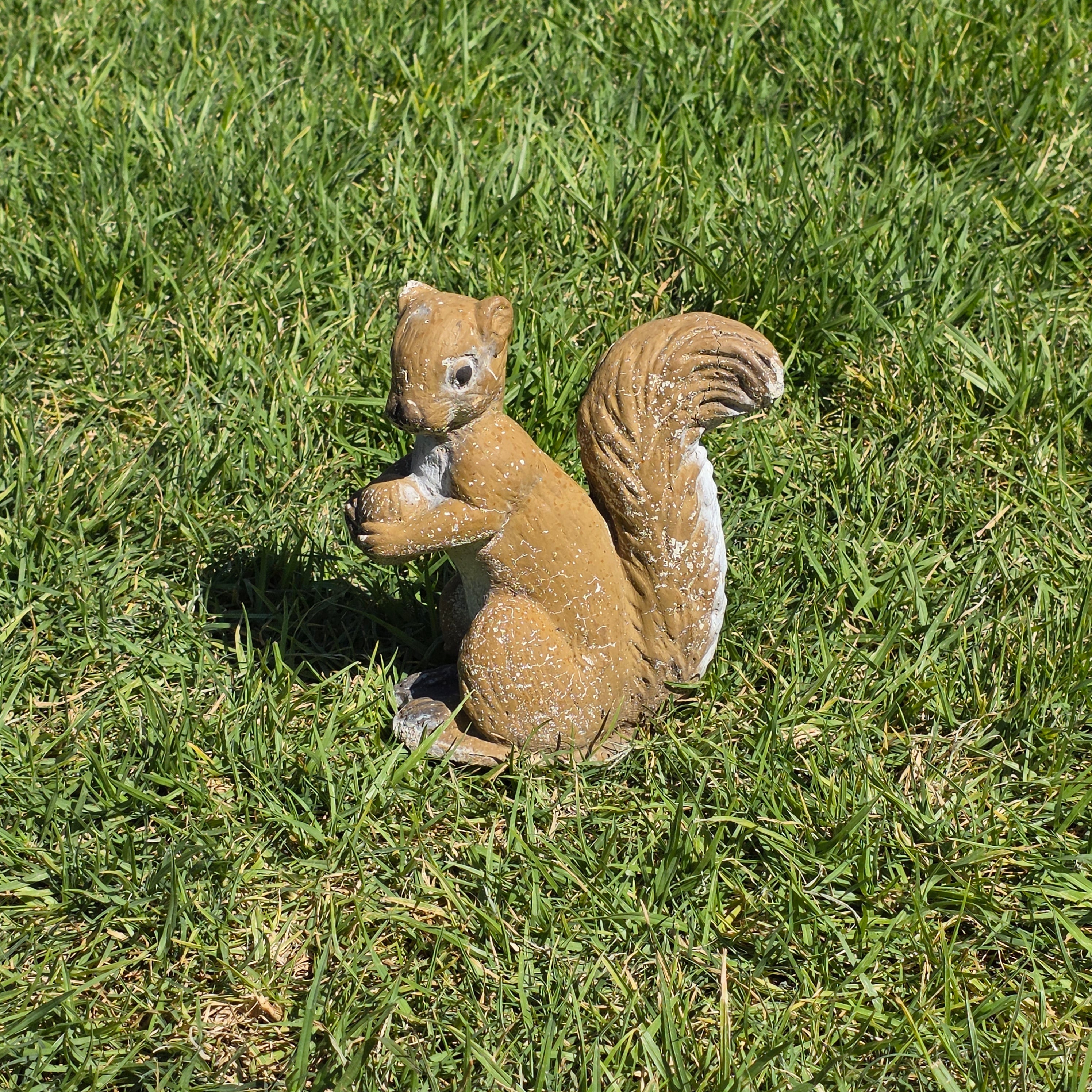 Vintage Concrete Squirrel Statue Cement Garden Ornament Walnut Nut Woodland Yard