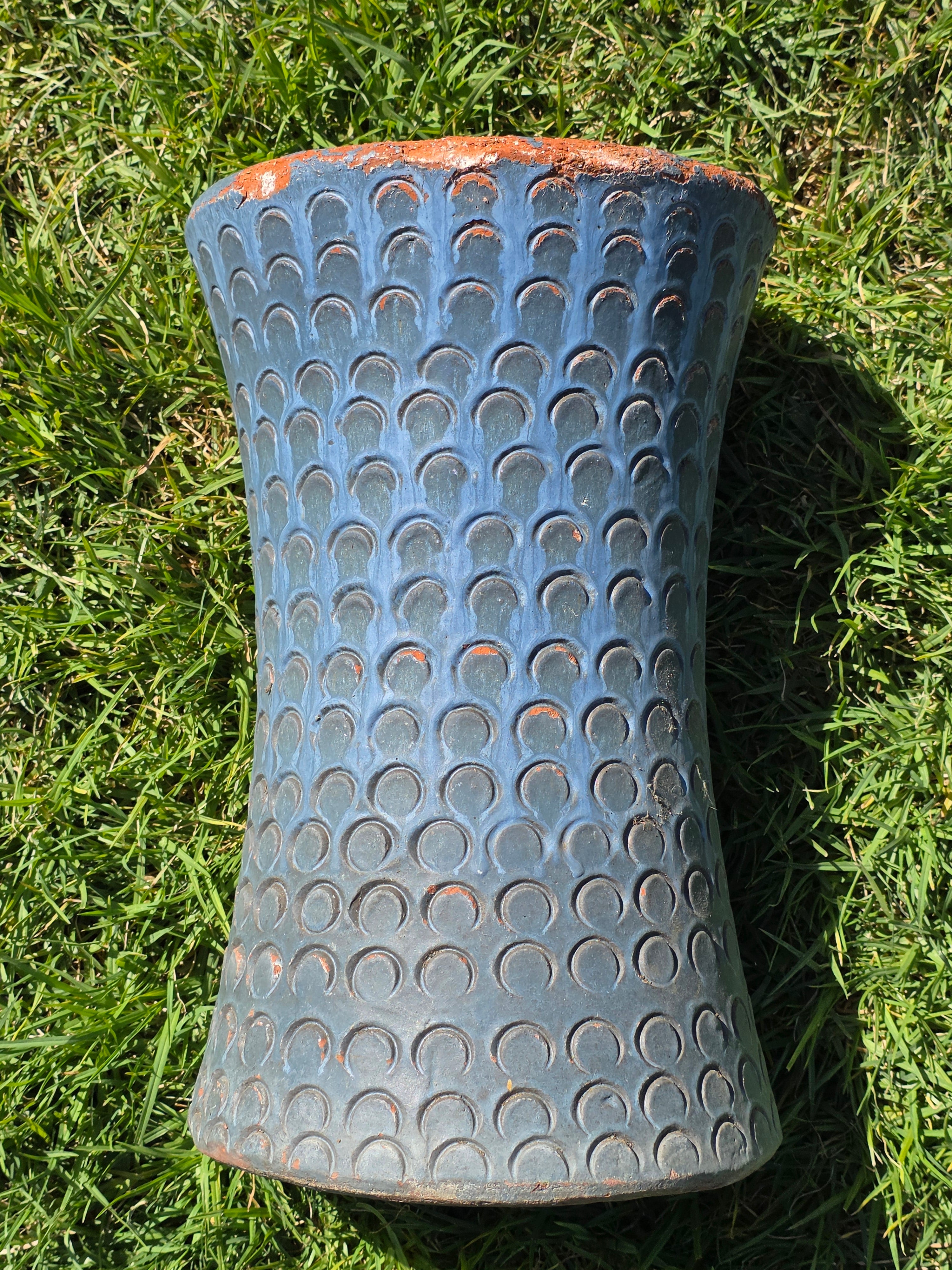 Vintage Mid Century Terracotta Planter Urn Blue Scaled Garden Pot 17"