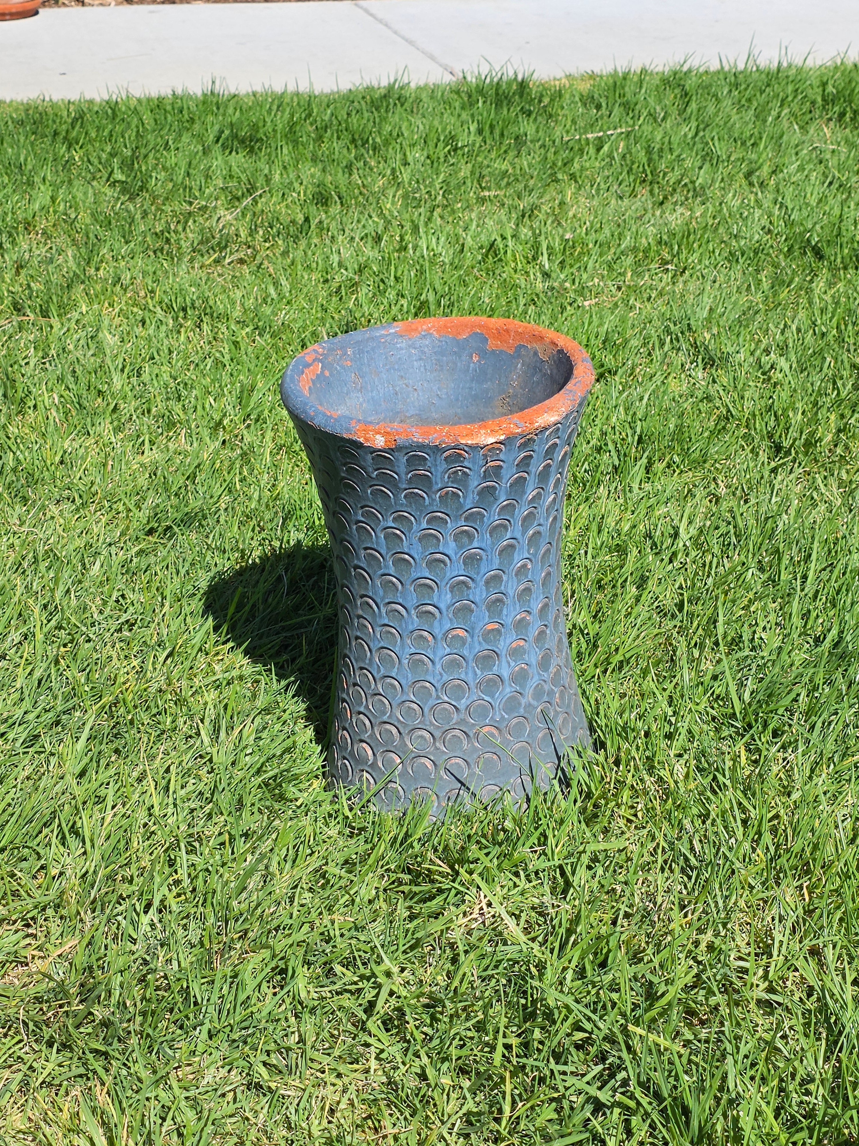 Vintage Mid Century Terracotta Planter Urn Blue Scaled Garden Pot 17"