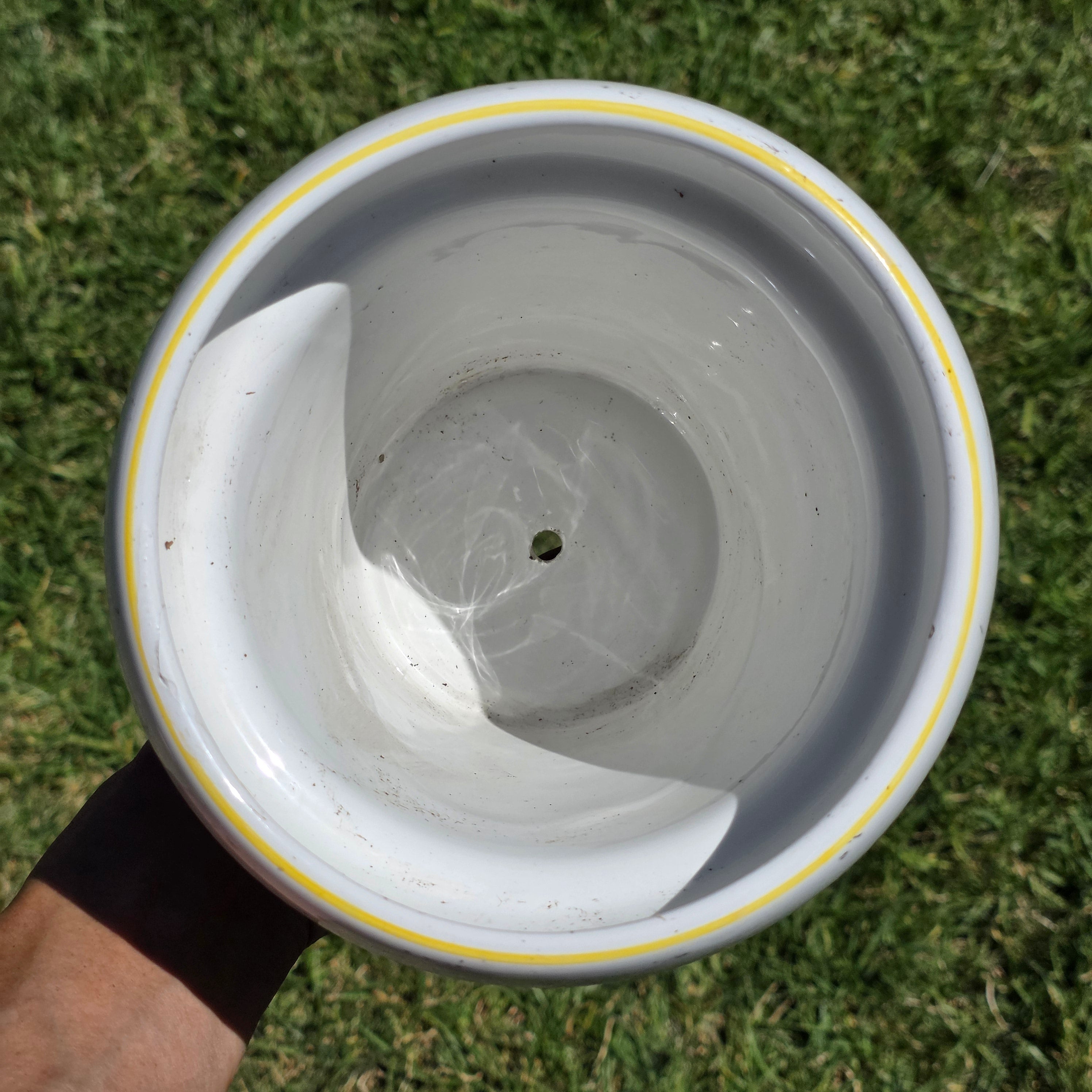 Vintage Mideramica Rubel Portugal Yellow White Stripe Ceramic Planter Pot 7"