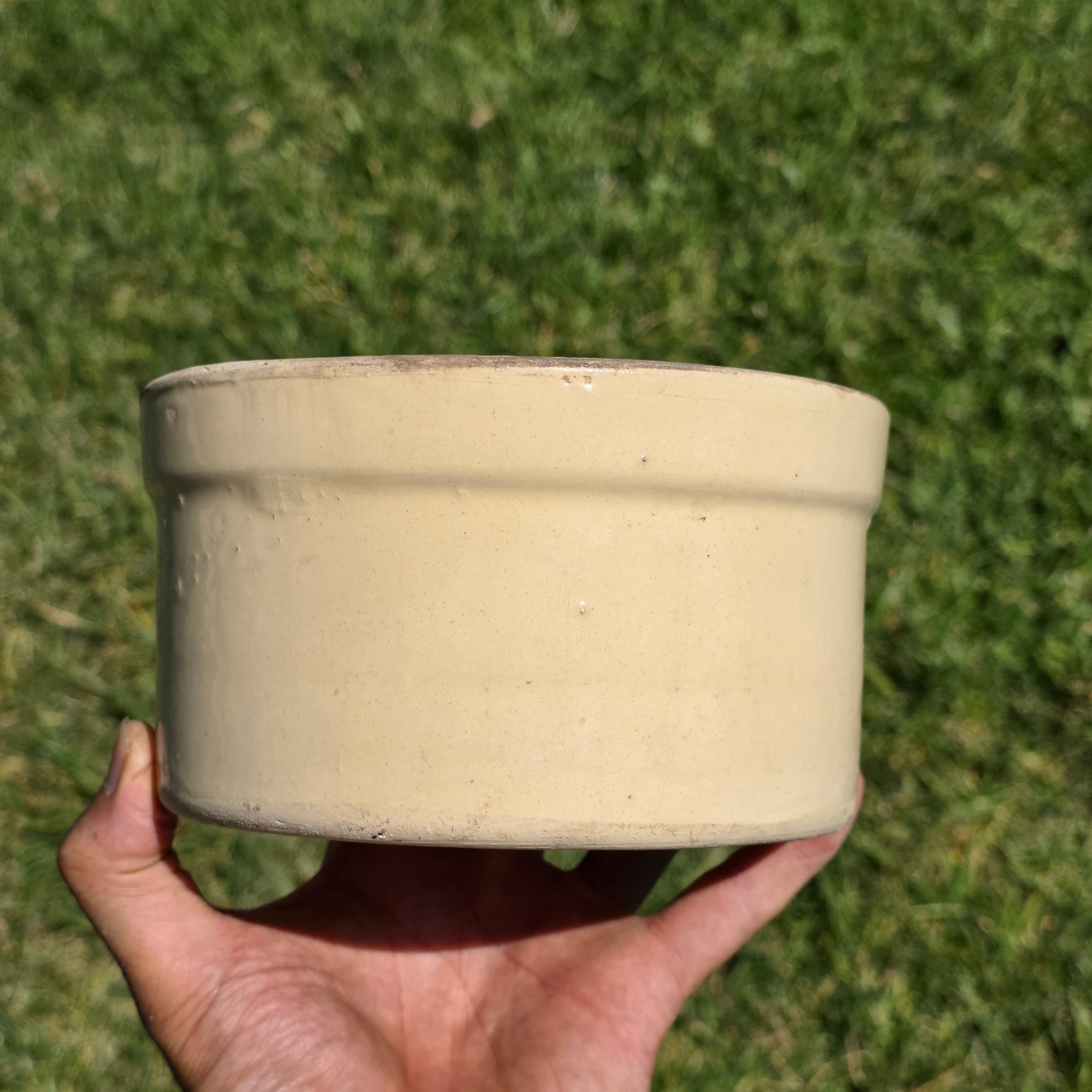 Vintage Stoneware Crock Bowl Beige Tan Farmhouse Planter Unmarked #2 6" x 3.5"