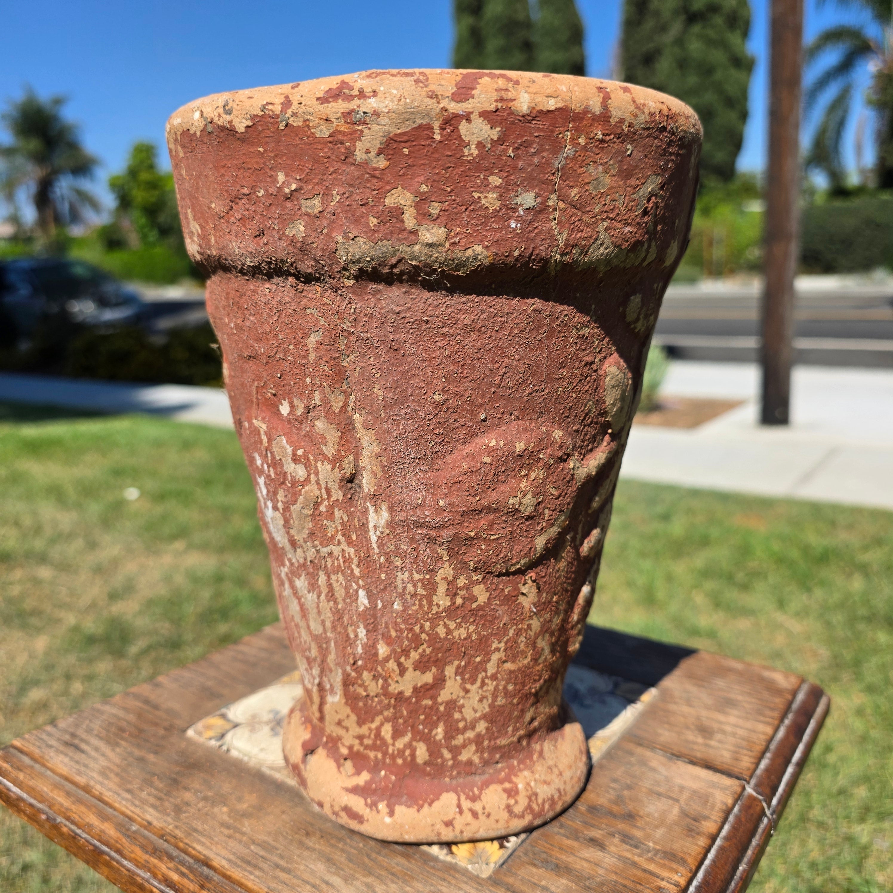 Vintage Terracotta Garden Planter Relief Sunflower Daisy Clay Pot Heavy 9.5"