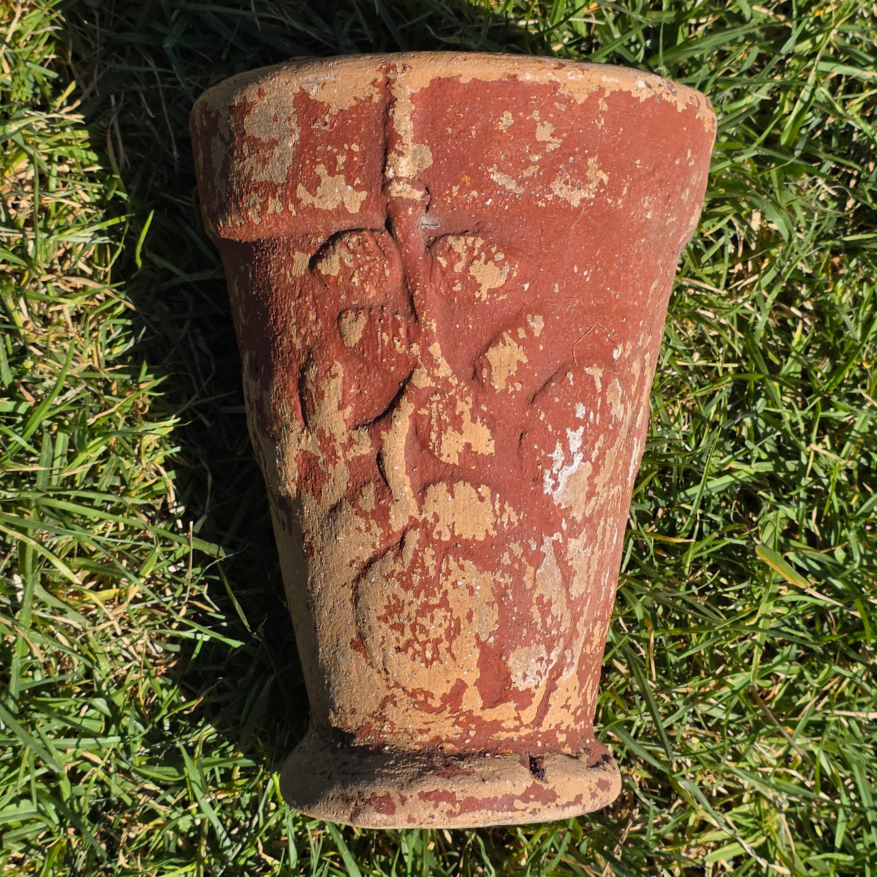 Vintage Terracotta Garden Planter Relief Sunflower Daisy Clay Pot Heavy 9.5"