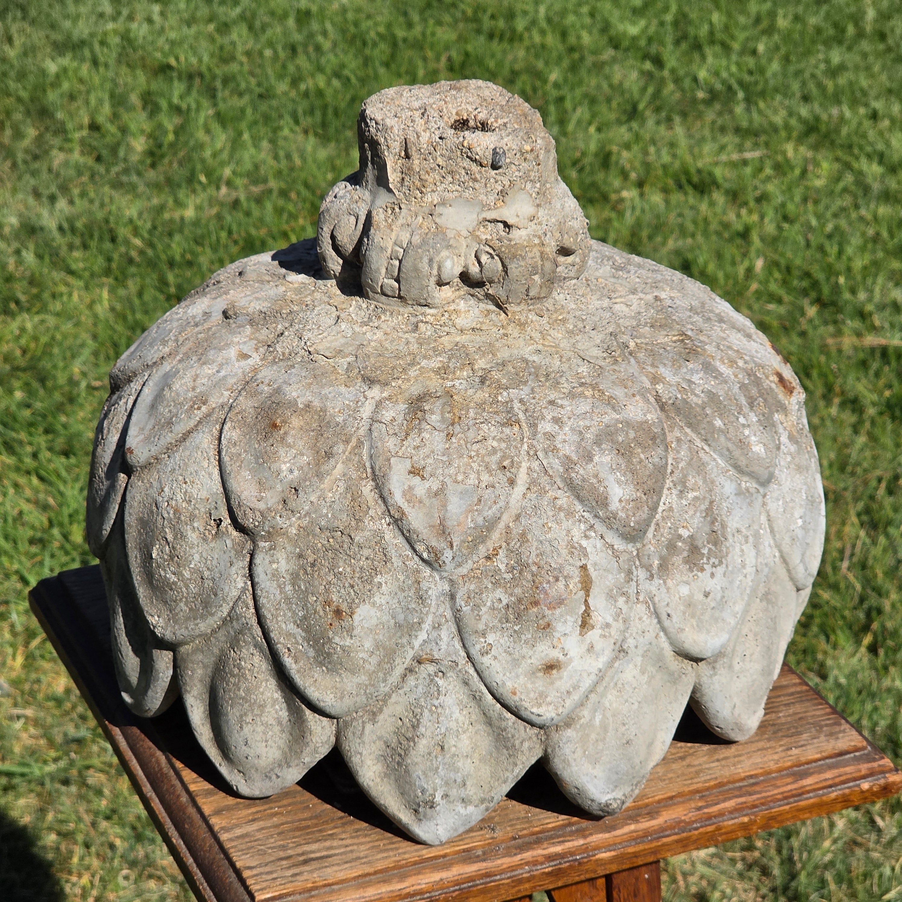 Share Vintage Concrete Artichoke Fountain Top Topper Planter Wrought Iron Stand
