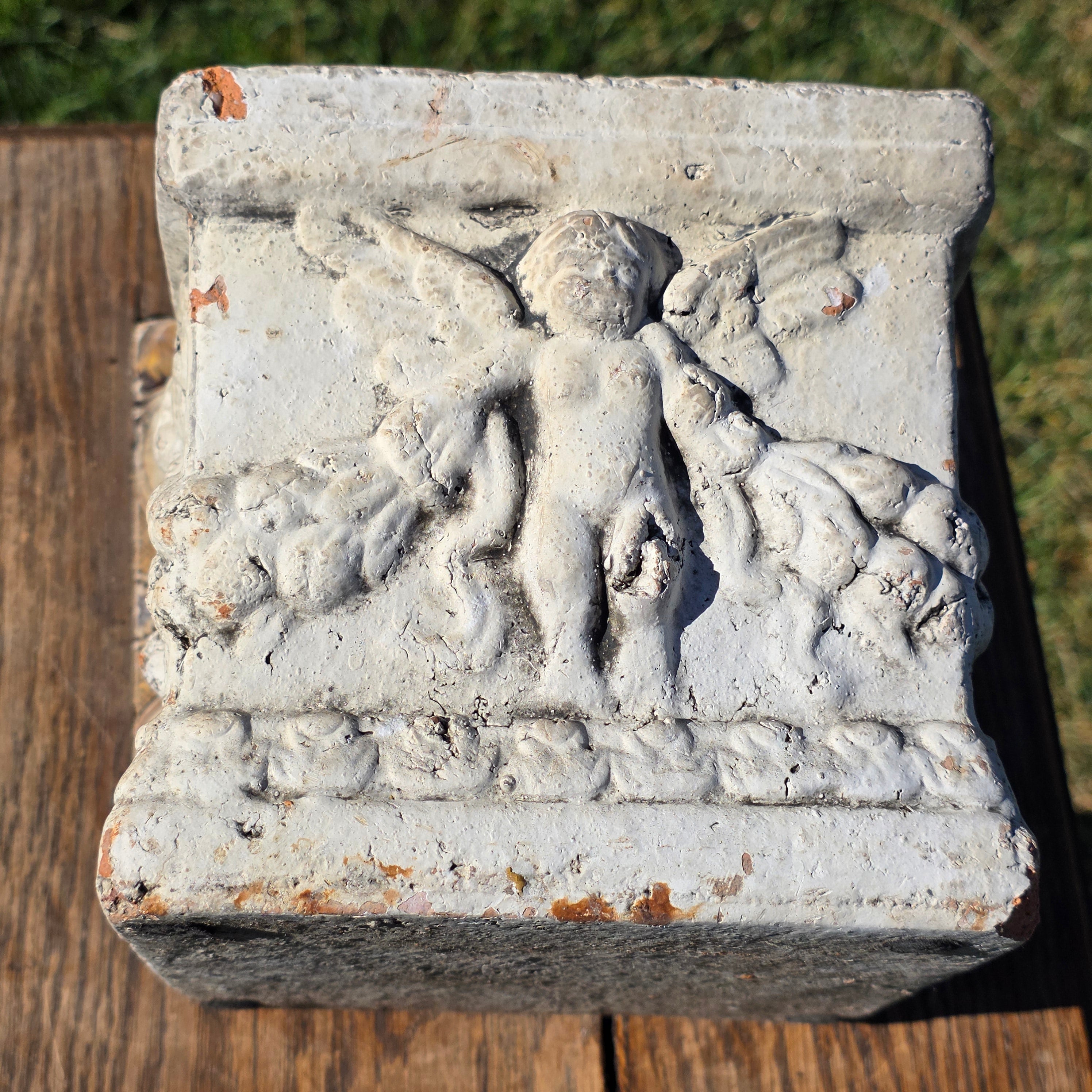 Vintage Terracotta Cherub Planter Square Clay Cupid Angel Flower Pot Shabby