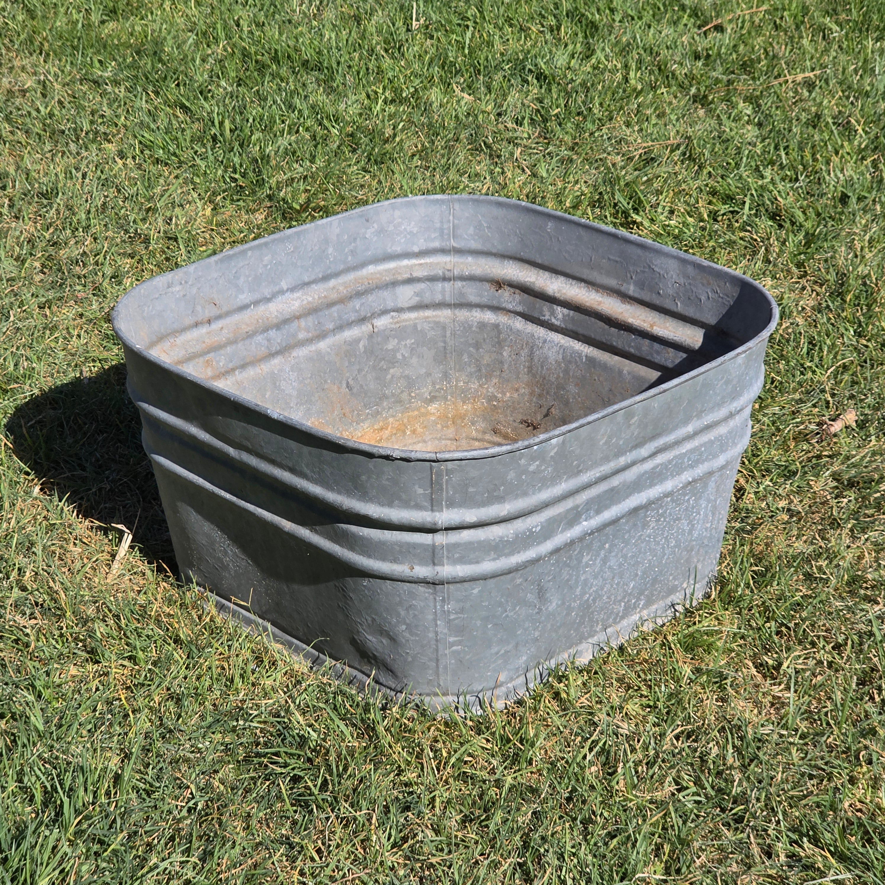Vintage Galvanized Steel Square Wash Tub Large 20" Farmhouse Planter