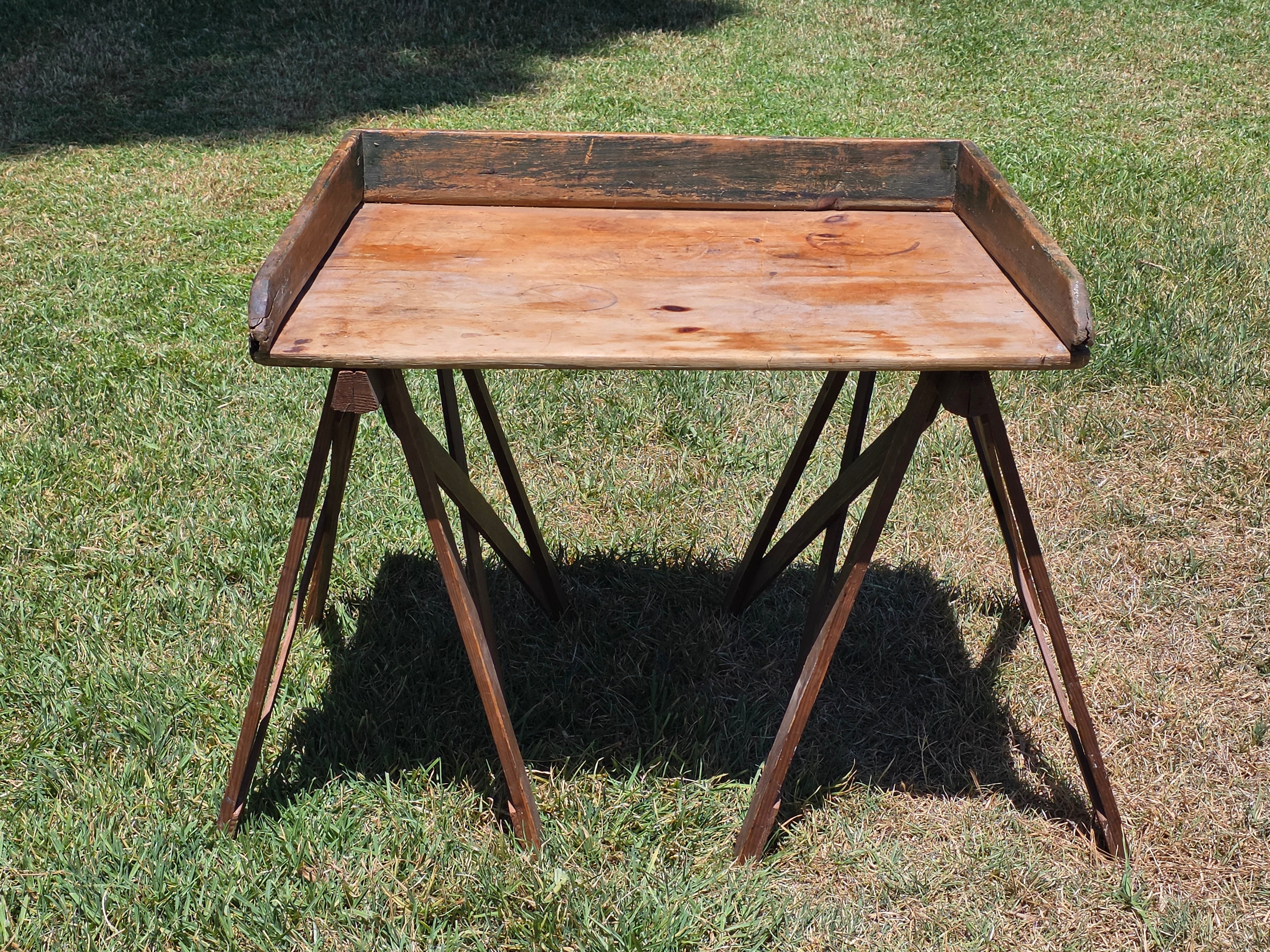 Farmers Sawhorse Display Market Table Antique Primitive Wood Tray Vegetables