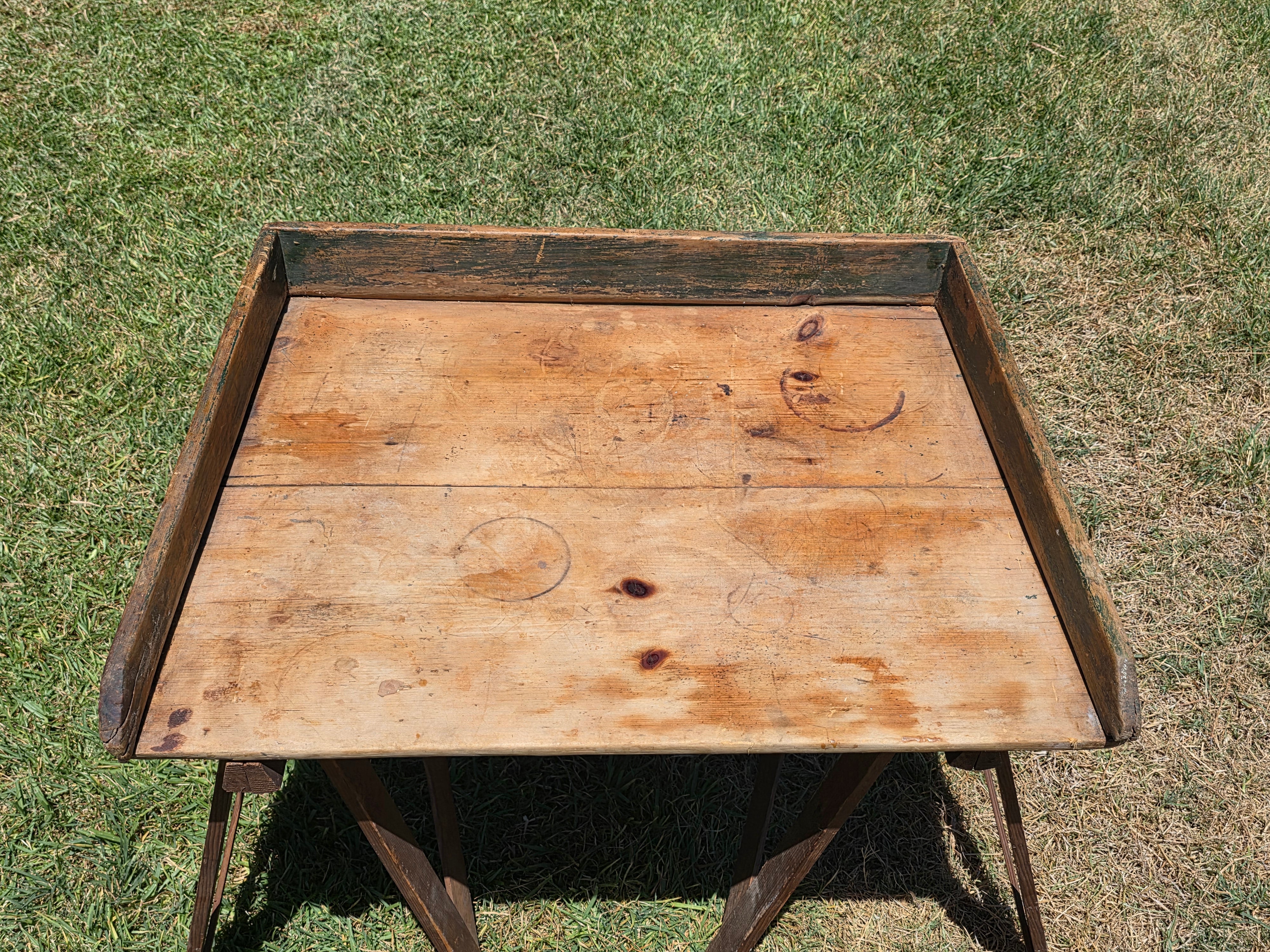 Farmers Sawhorse Display Market Table Antique Primitive Wood Tray Vegetables