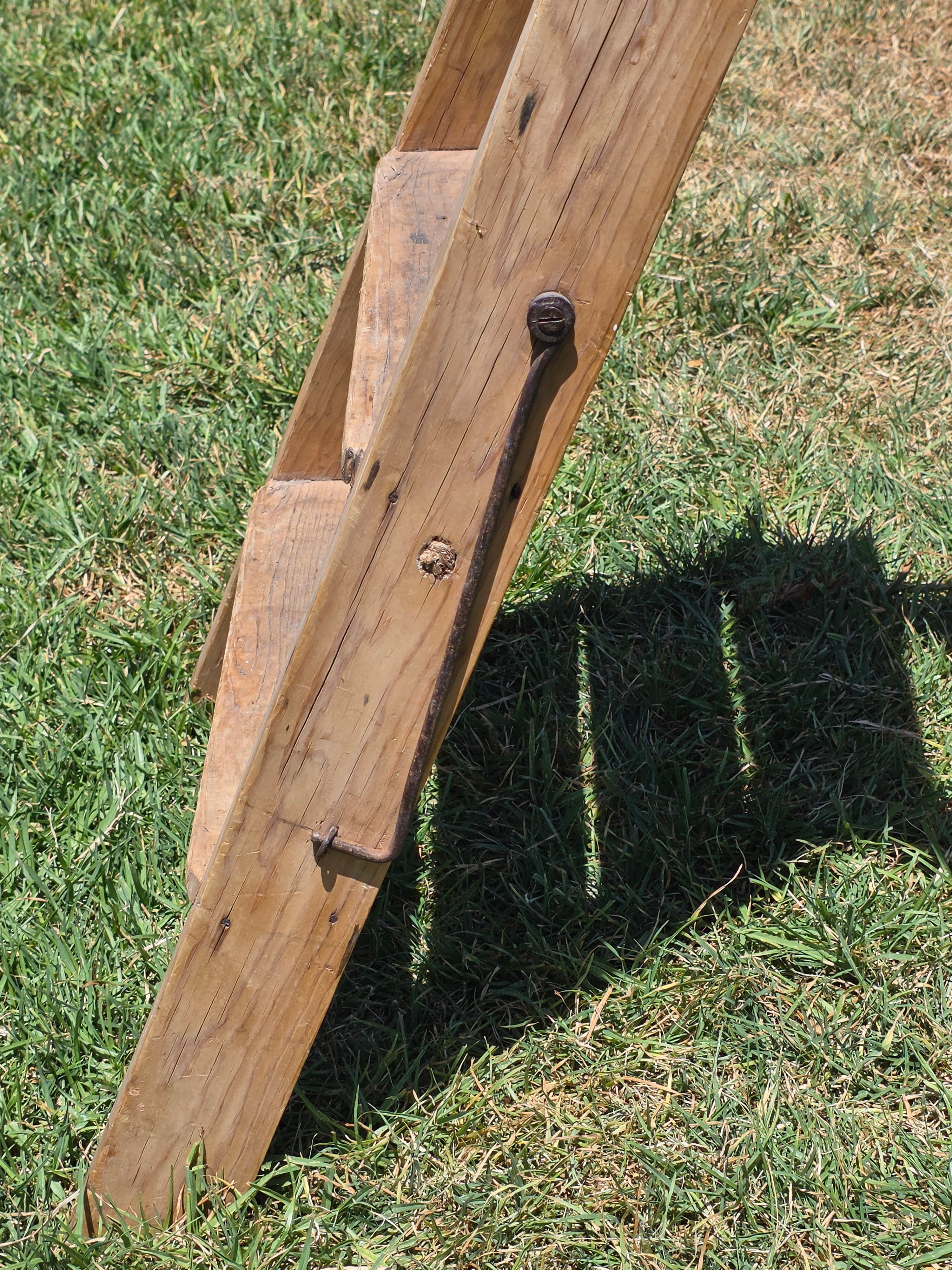 Vintage Wood Step Ladder Antique Wrought Iron Hardware Farmhouse Plant Stand 3ft