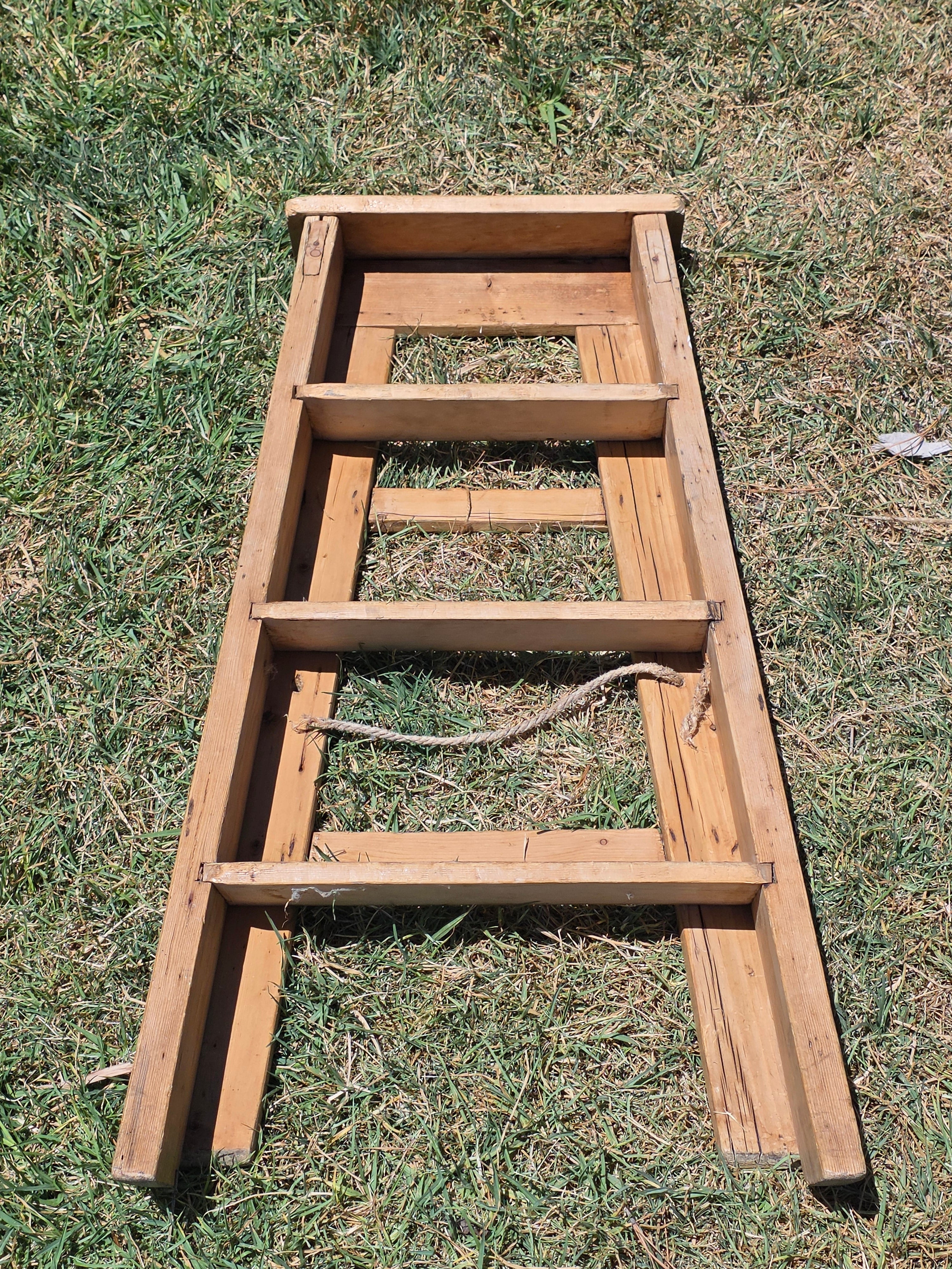 Vintage Wood Step Ladder Antique Wrought Iron Hardware Farmhouse Plant Stand 3ft