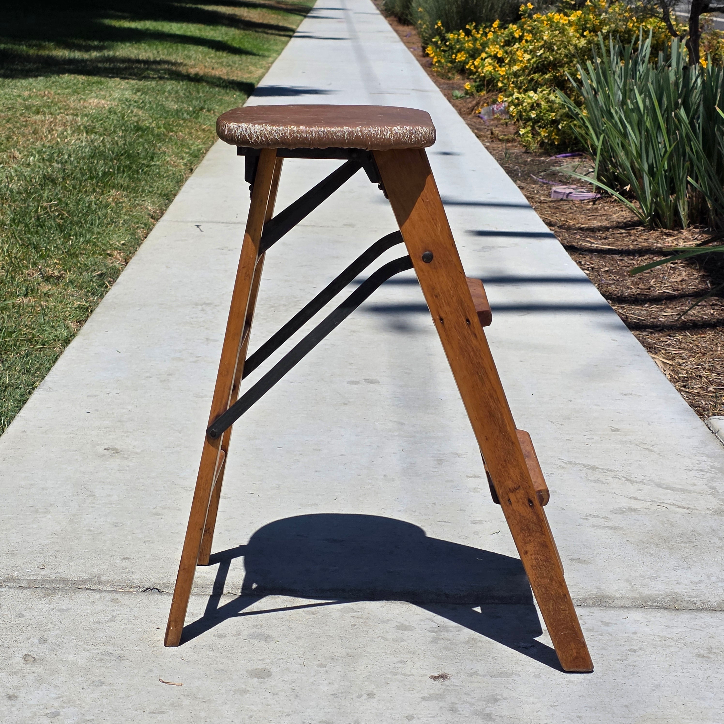 Antique CRAKERJAC Wood Step Ladder Stool Sterling Woodenware Folding