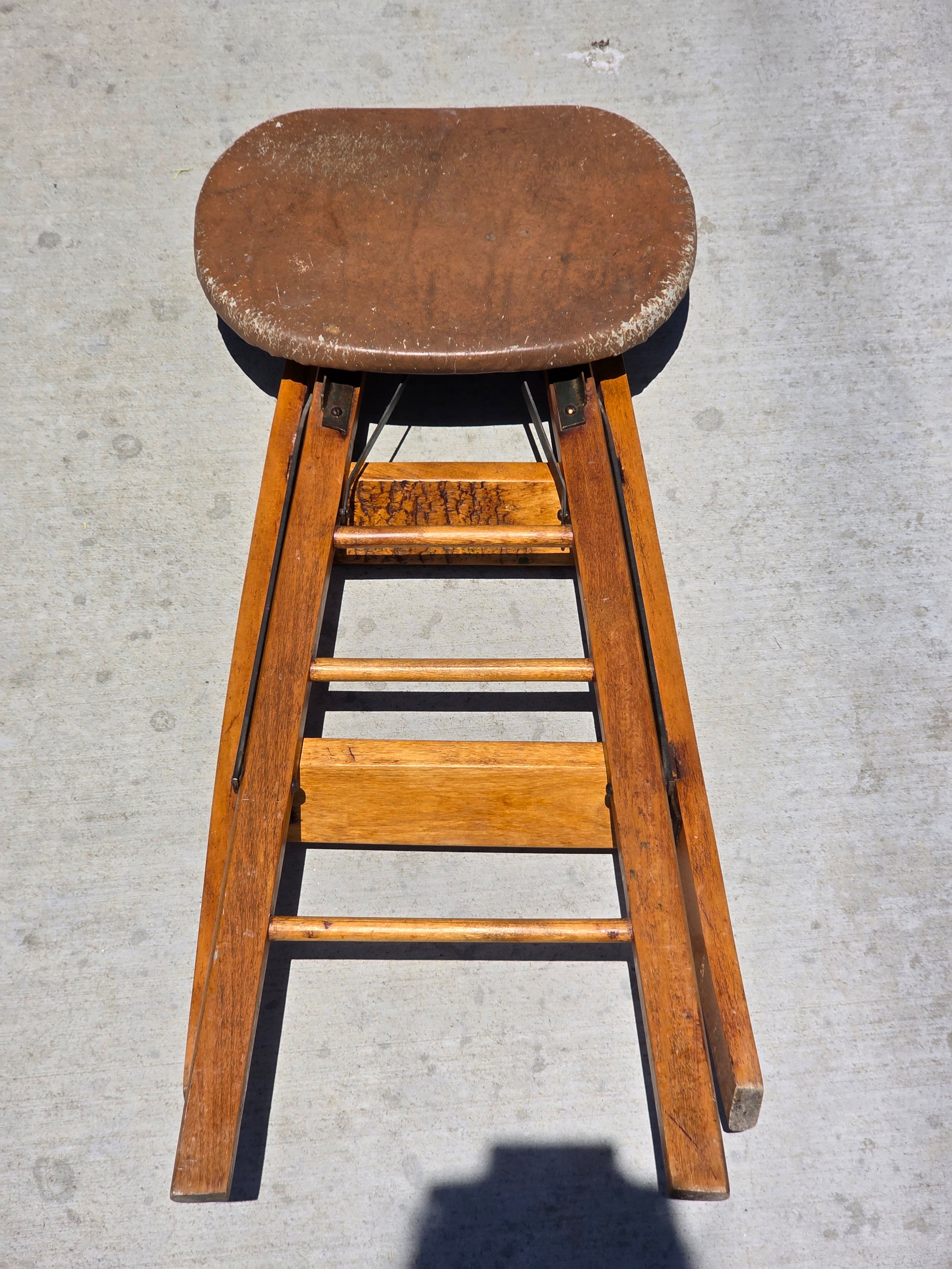 Antique CRAKERJAC Wood Step Ladder Stool Sterling Woodenware Folding