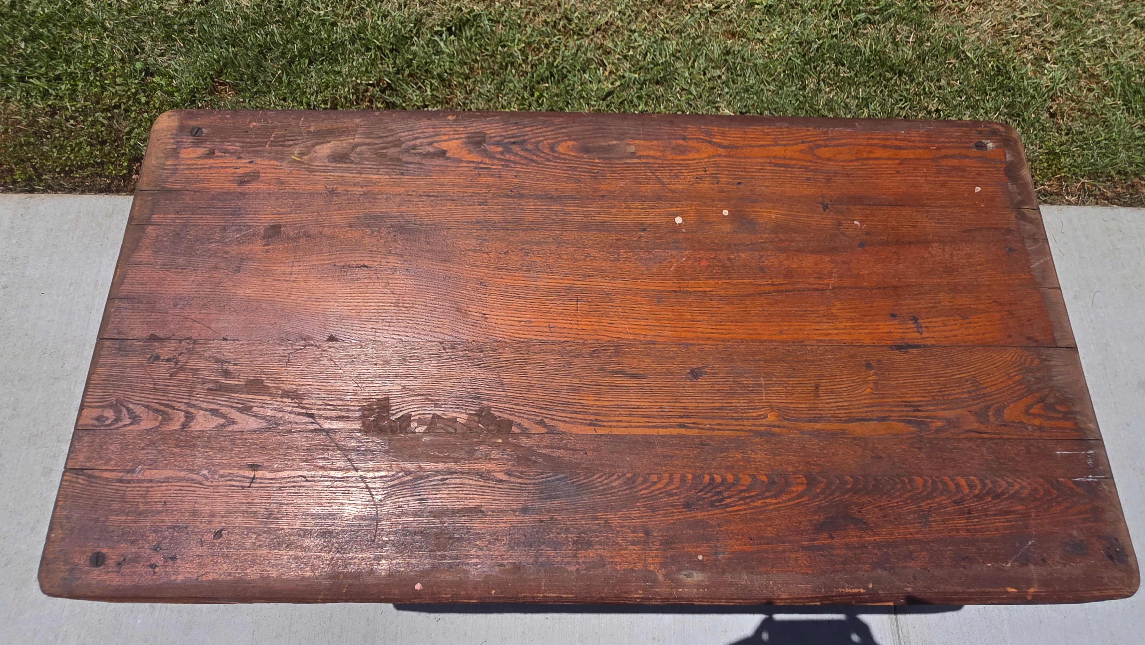 Antique 1800s Primitive Wood Folding Table Turned Legs Brown Farmhouse AS-IS