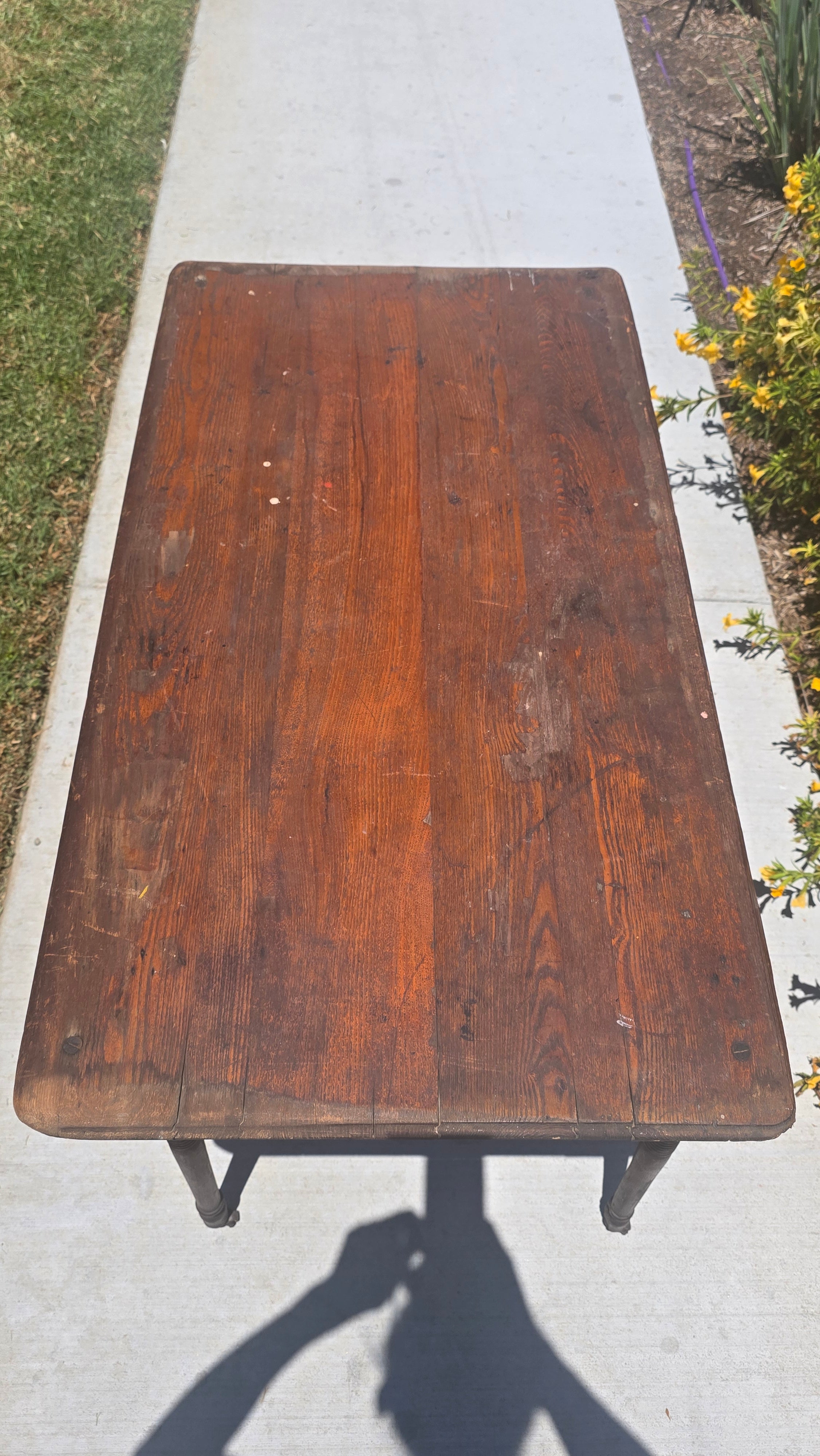 Antique 1800s Primitive Wood Folding Table Turned Legs Brown Farmhouse AS-IS