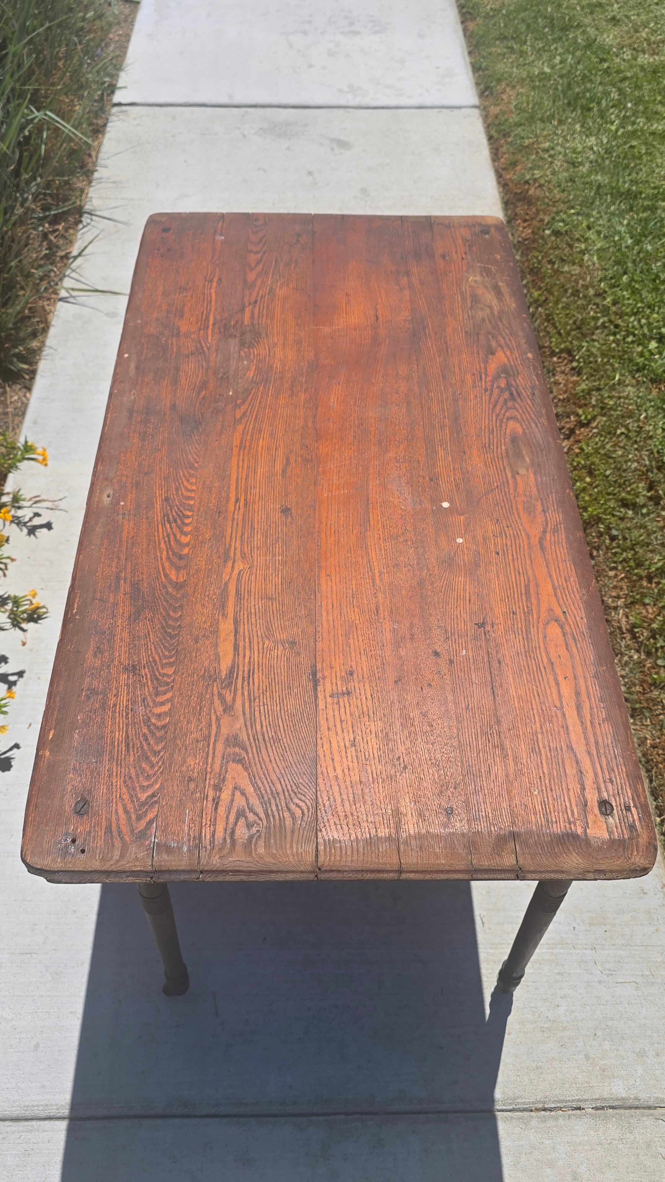 Antique 1800s Primitive Wood Folding Table Turned Legs Brown Farmhouse AS-IS