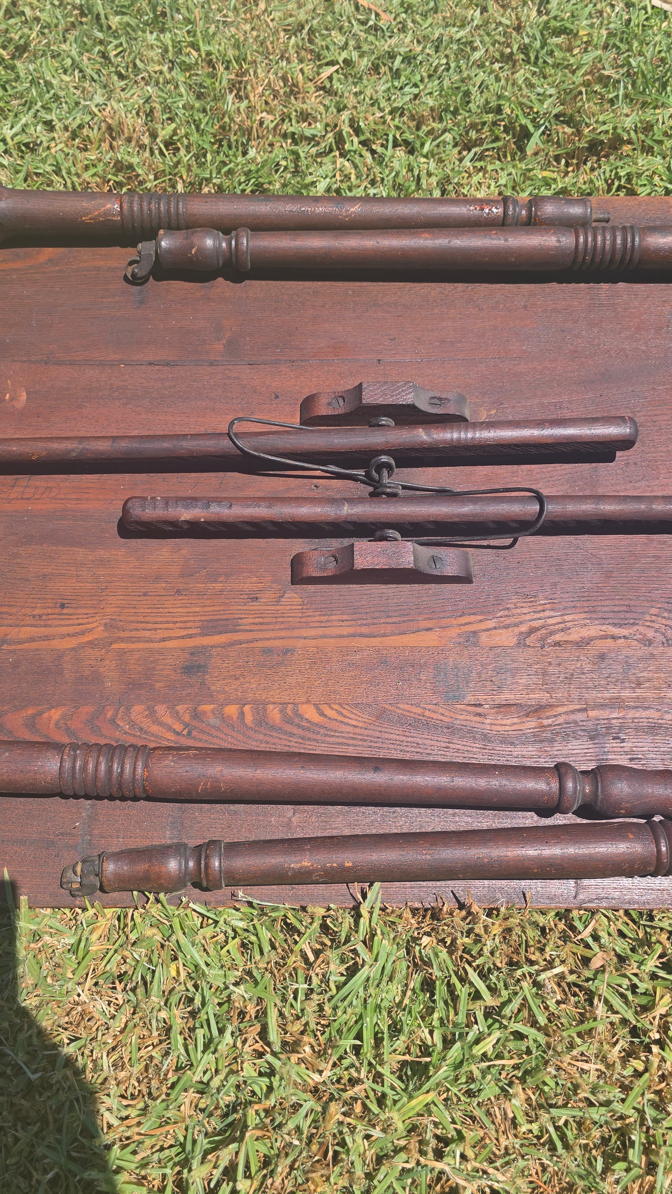 Antique 1800s Primitive Wood Folding Table Turned Legs Brown Farmhouse AS-IS