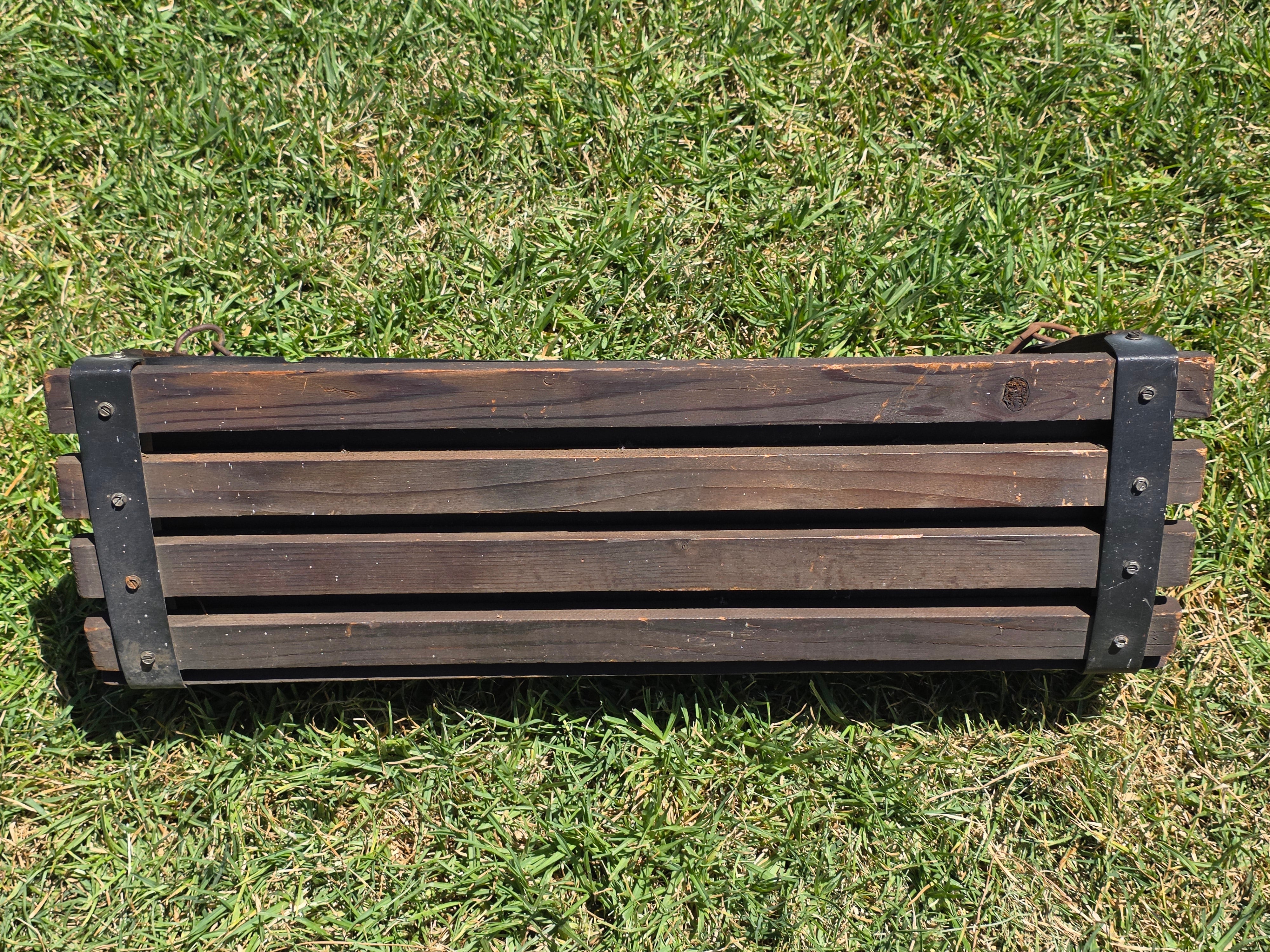 Vintage Rustic Wood Slat Hanging Planter Trough Barrel Basket Farmhouse Garden