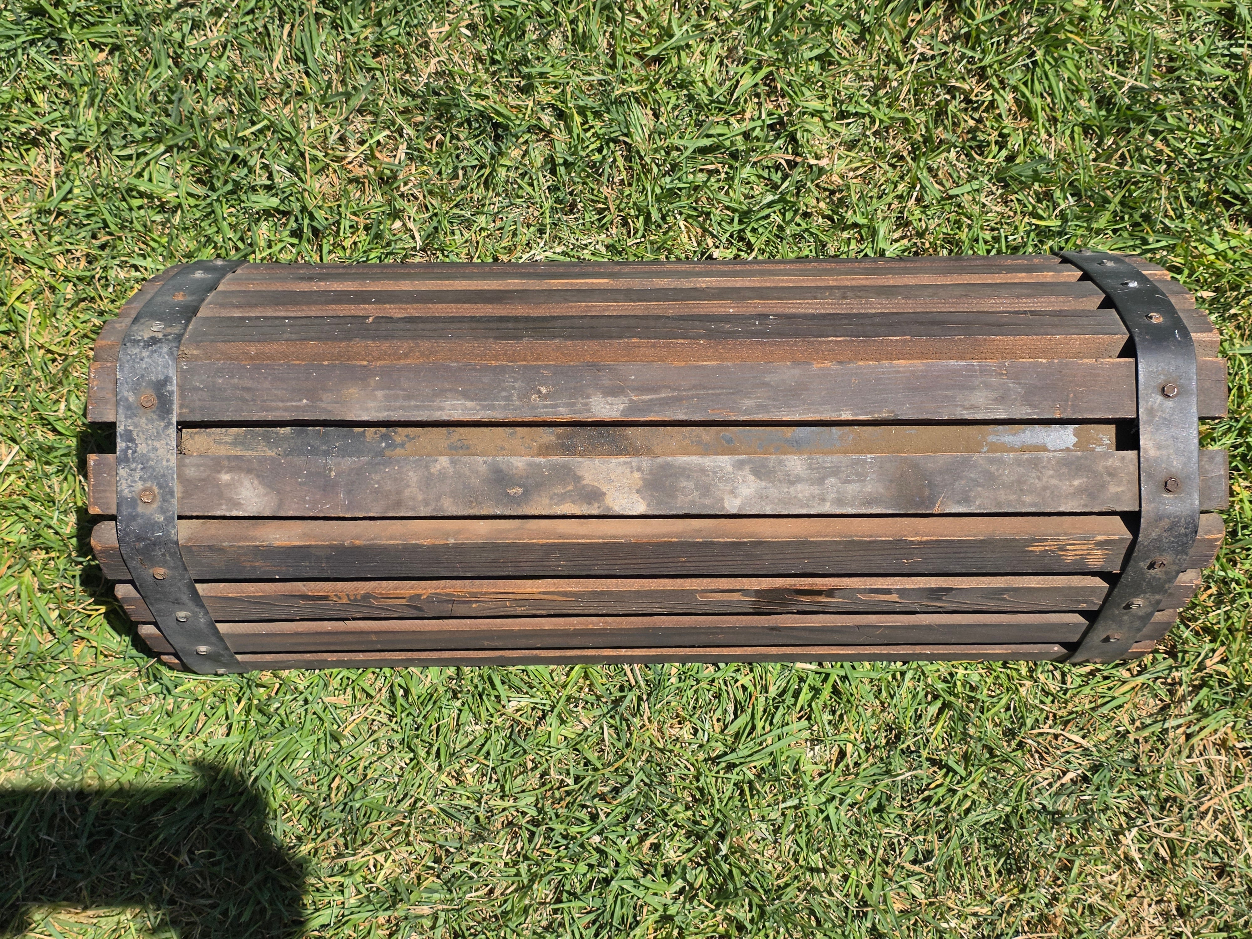 Vintage Rustic Wood Slat Hanging Planter Trough Barrel Basket Farmhouse Garden