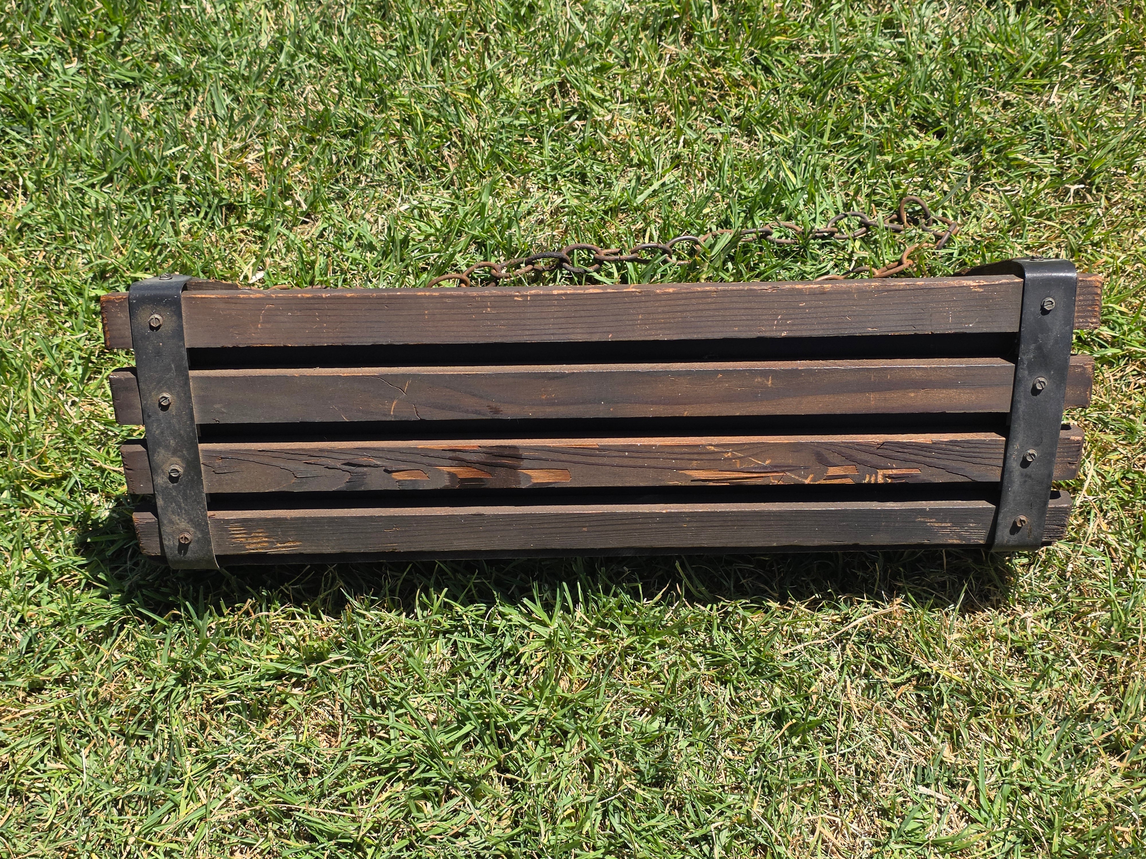 Vintage Rustic Wood Slat Hanging Planter Trough Barrel Basket Farmhouse Garden