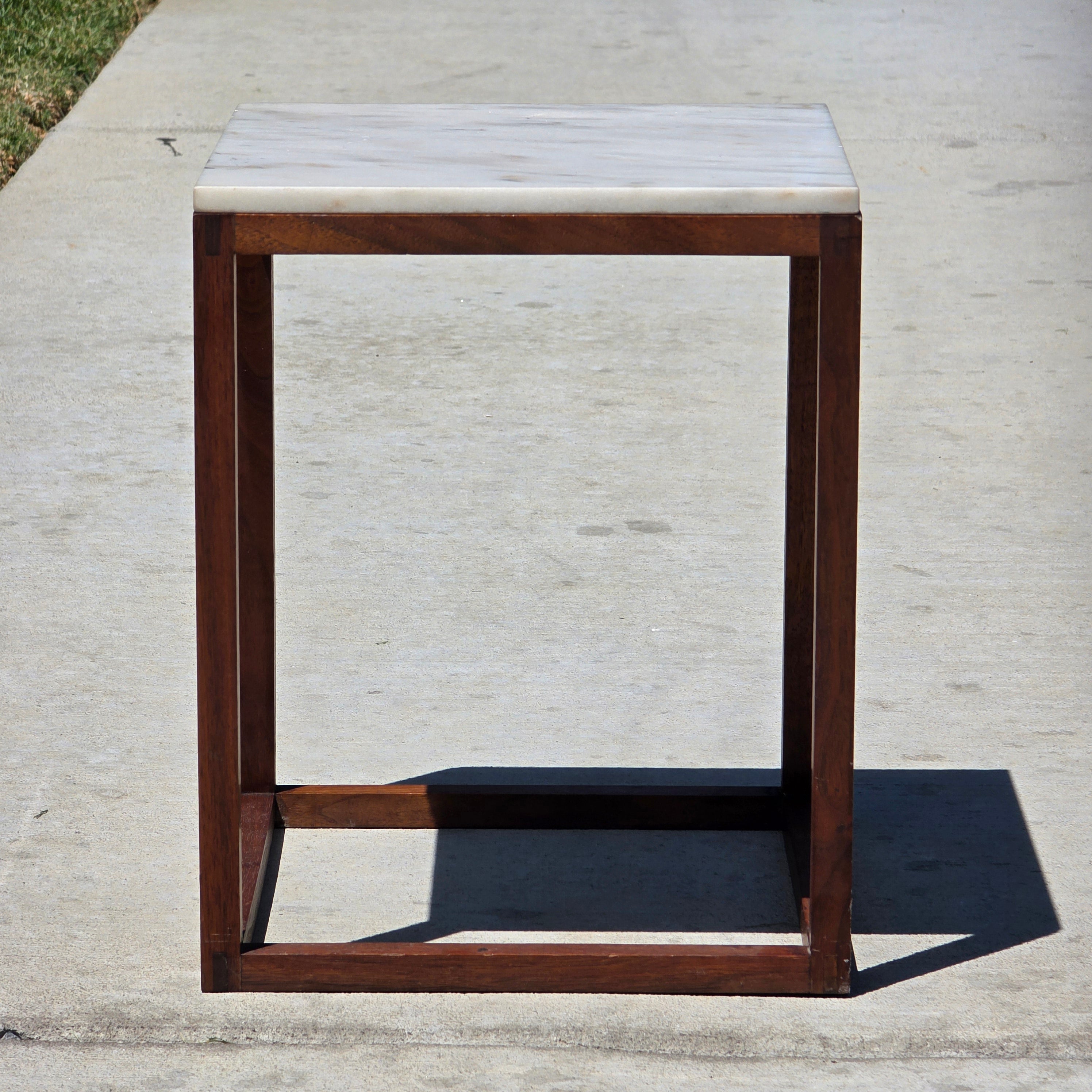 Vintage Mid Century Modern Marble Wood Cube End Table Square Side Table 12 x 12