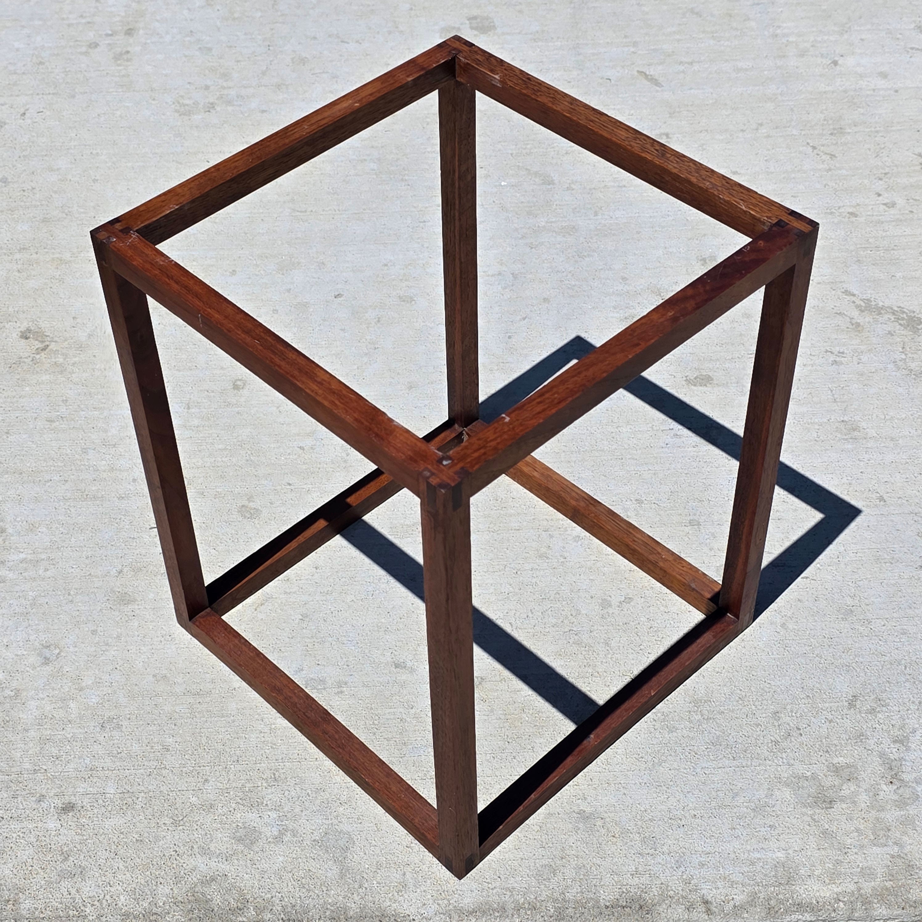 Vintage Mid Century Modern Marble Wood Cube End Table Square Side Table 12 x 12