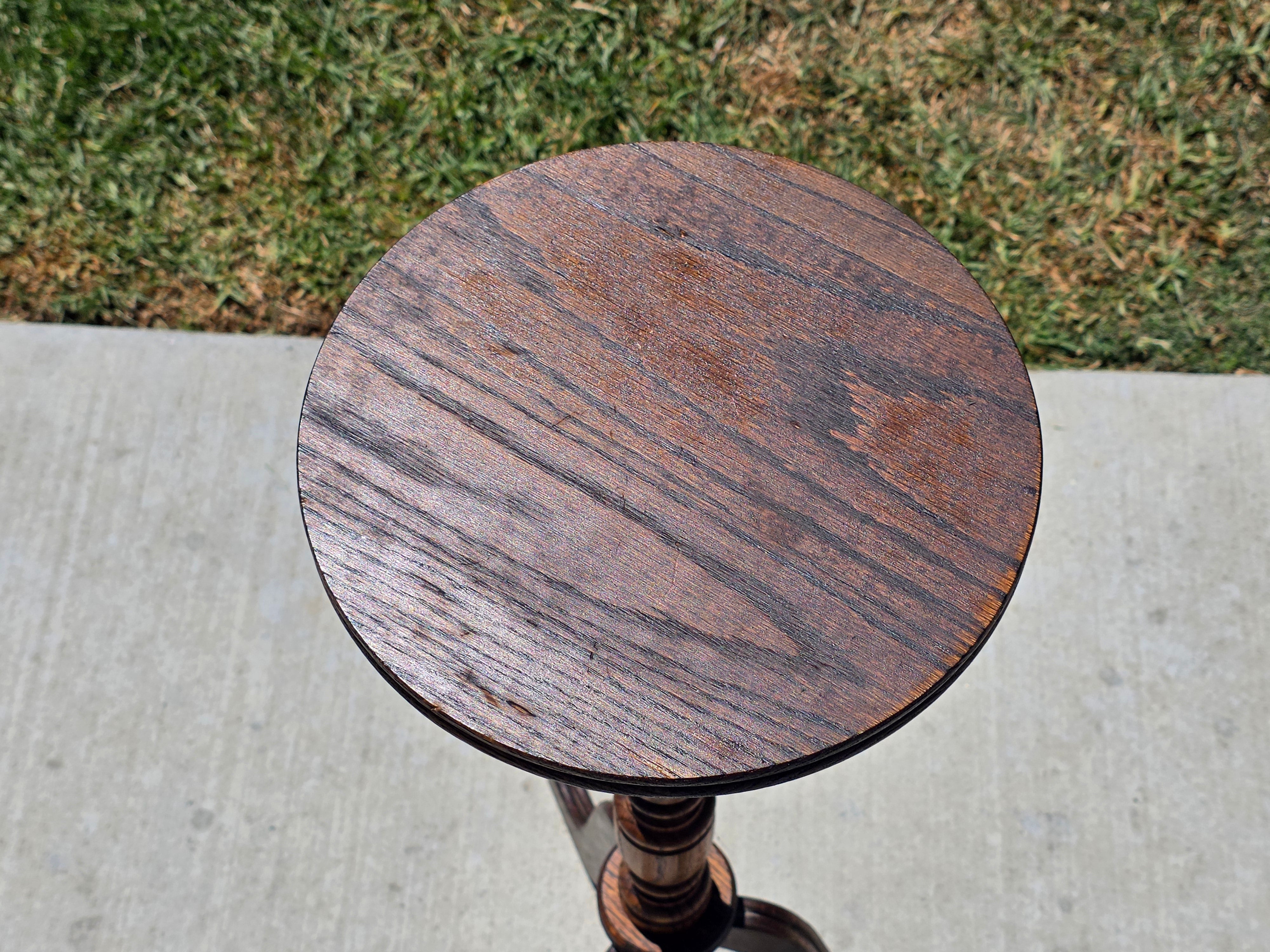 Vintage Oak Wood Pedestal Plant Stand Tripod Candle Candleholder Side Table 30"