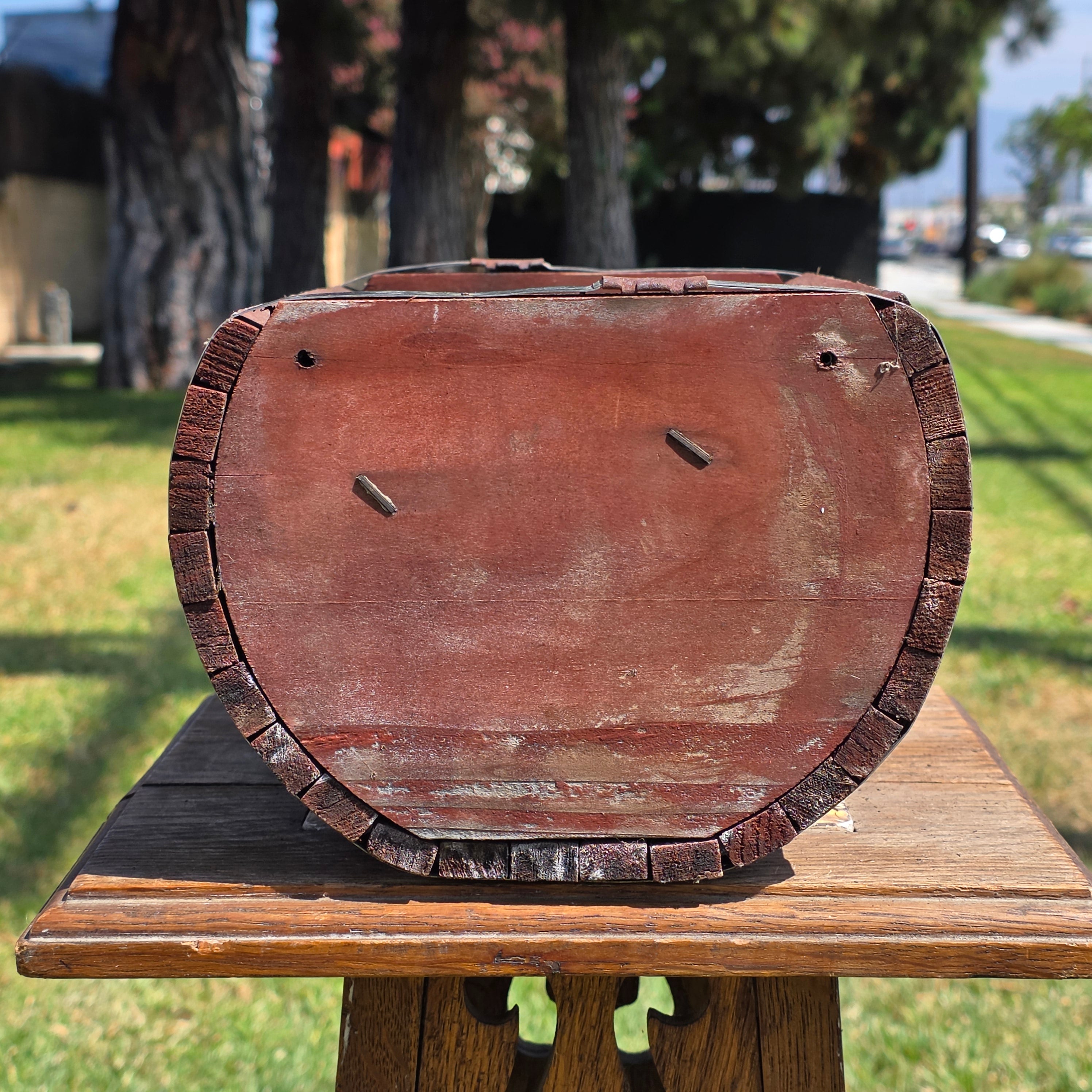 Vintage Half Barrel Planter Set 2 Wood Slat Rustic Garden Flower Pot Box Rusty