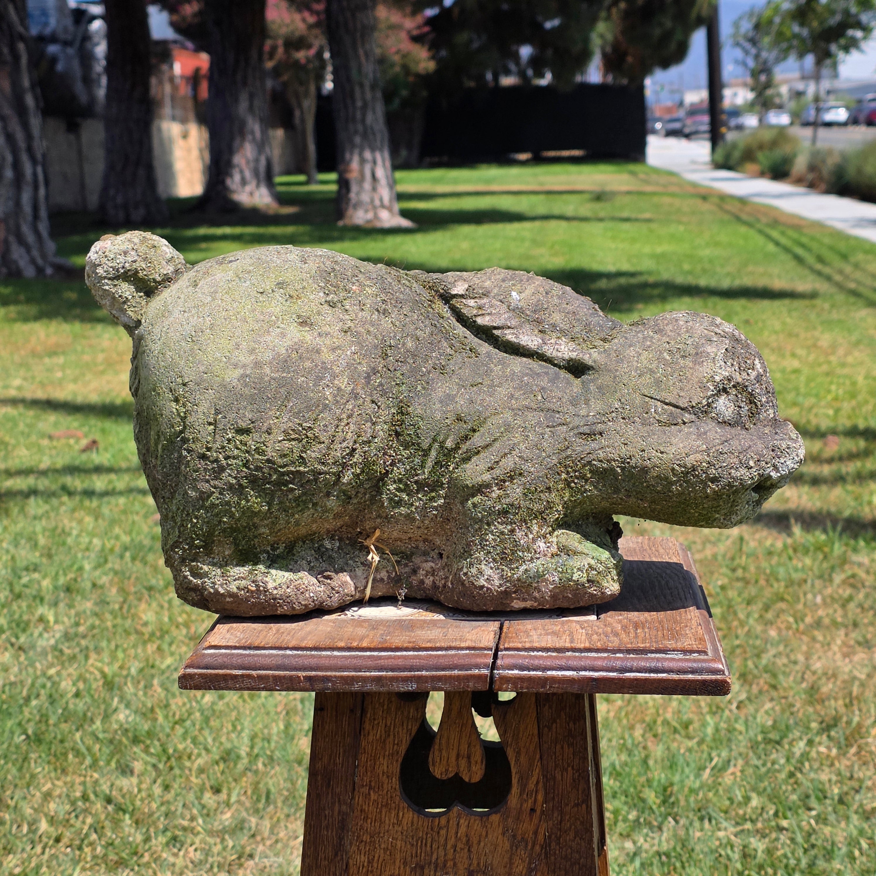 Vintage Concrete Bunny Rabbit Garden Statue Large Aged Cement Lawn Ornament