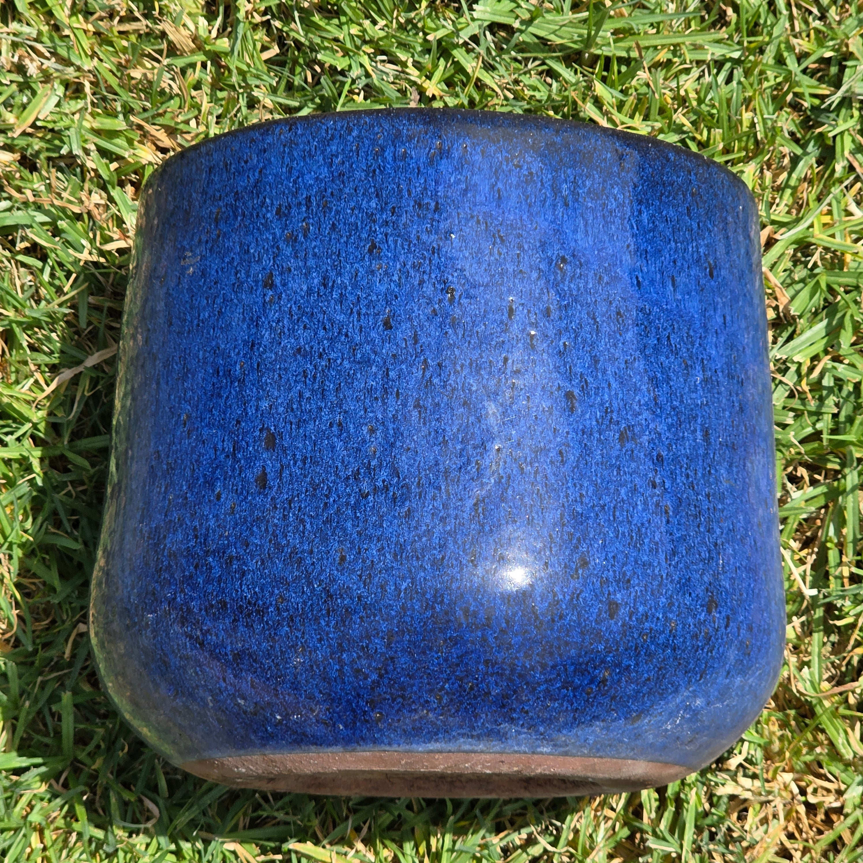 Vintage Mid Century Cobalt Blue Glazed Ceramic Planter Pot Round Large 10" MCM