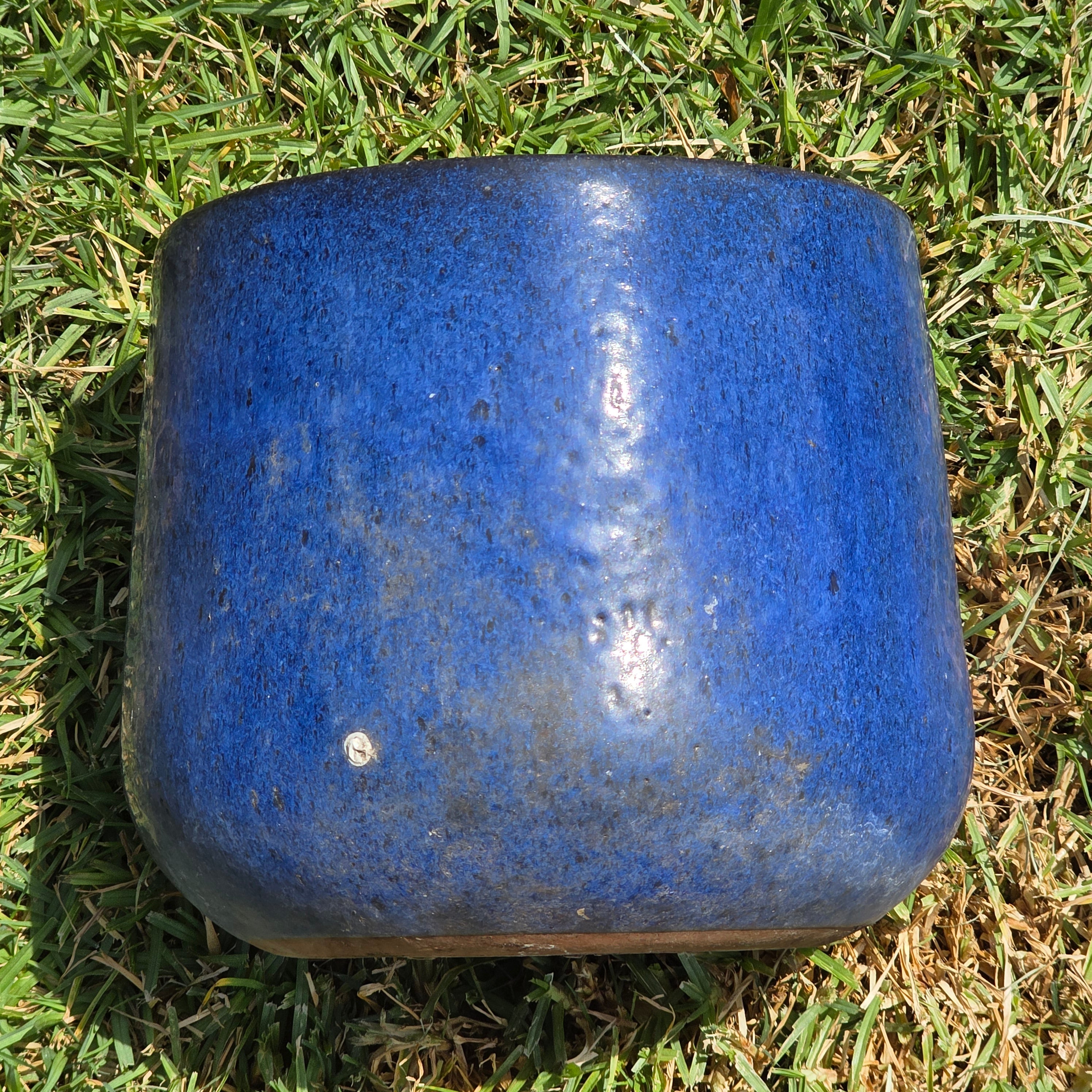 Vintage Mid Century Cobalt Blue Glazed Ceramic Planter Pot Round Large 10" MCM