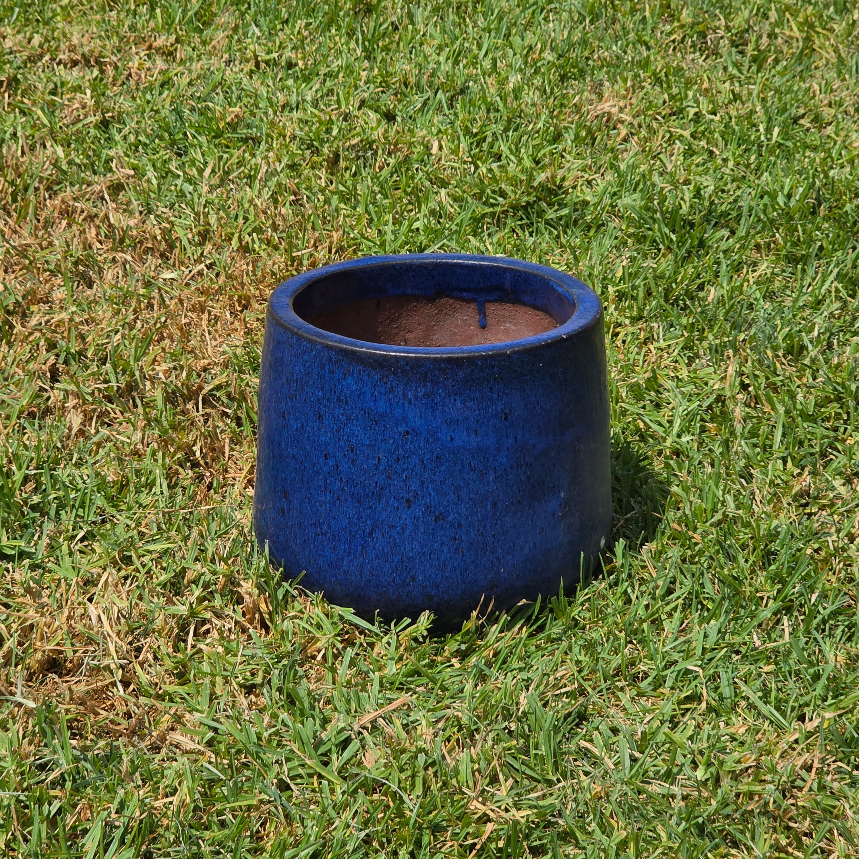 Vintage Mid Century Cobalt Blue Glazed Ceramic Planter Pot Round Large 10" MCM