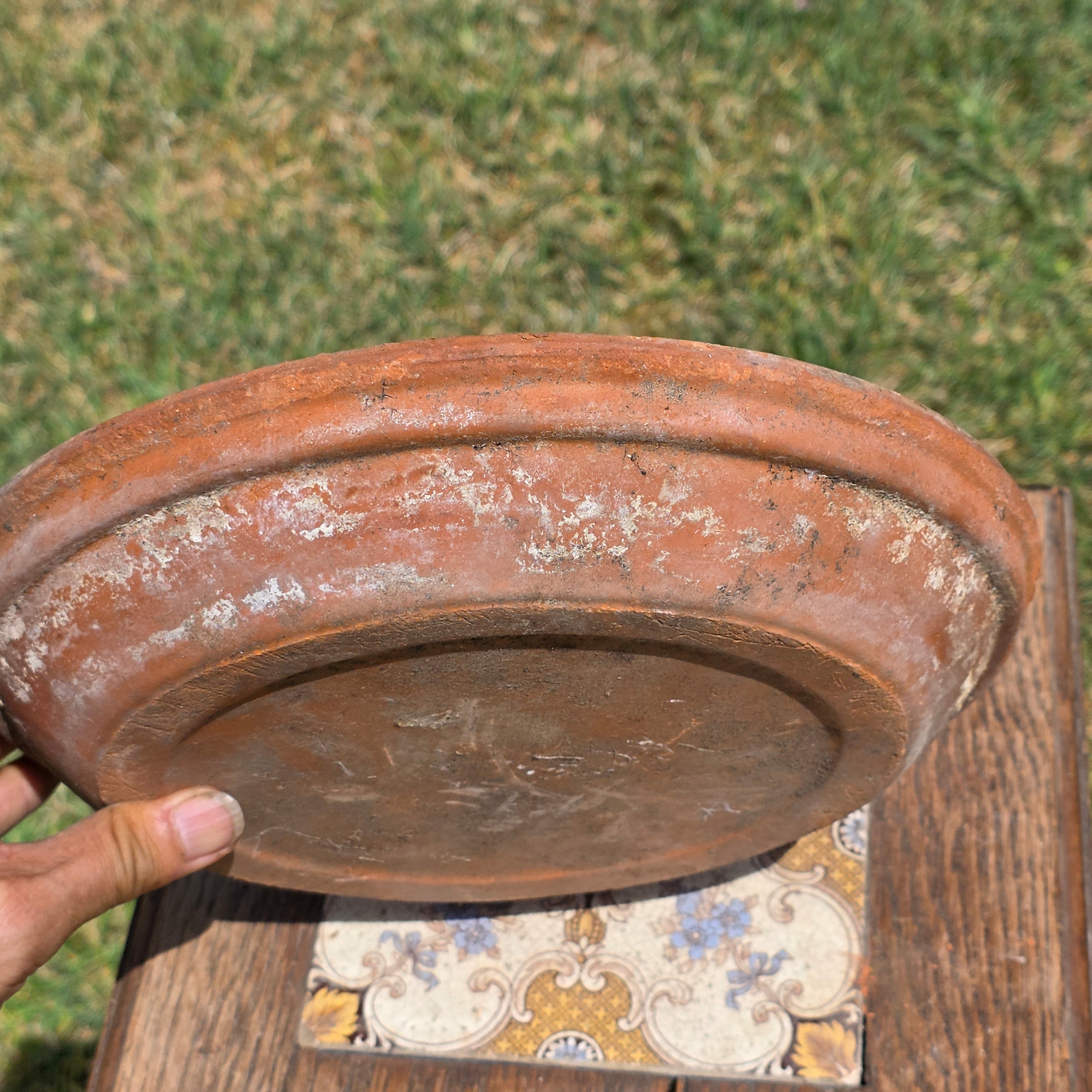 Vintage Deroma Italy Terracotta Planter Pot Saucer Clay Garden Bowl Patina 11"
