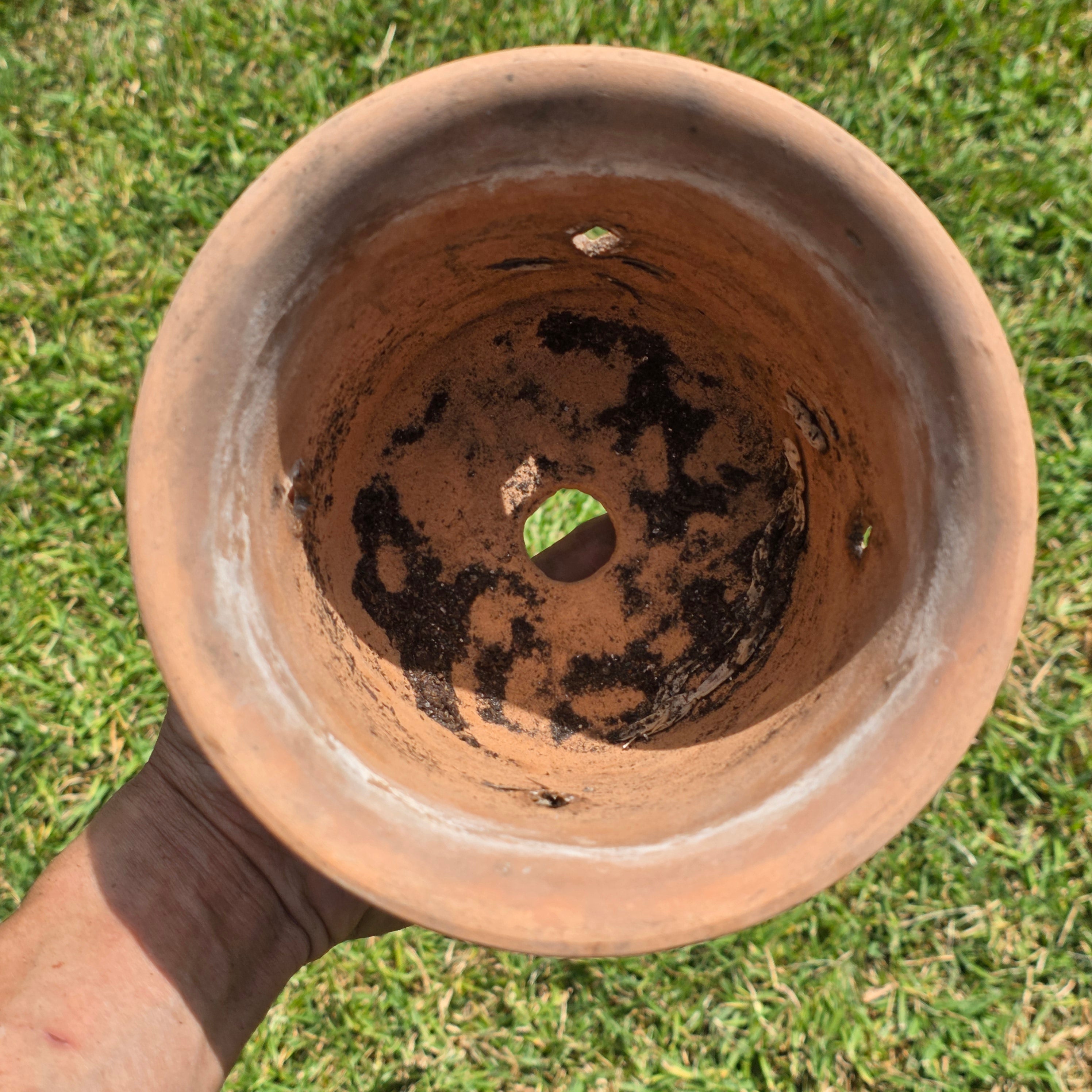 Vintage Terracotta Orchid Pot Clay Planter Diamond Cutouts Holes Garden 7"x5.5"