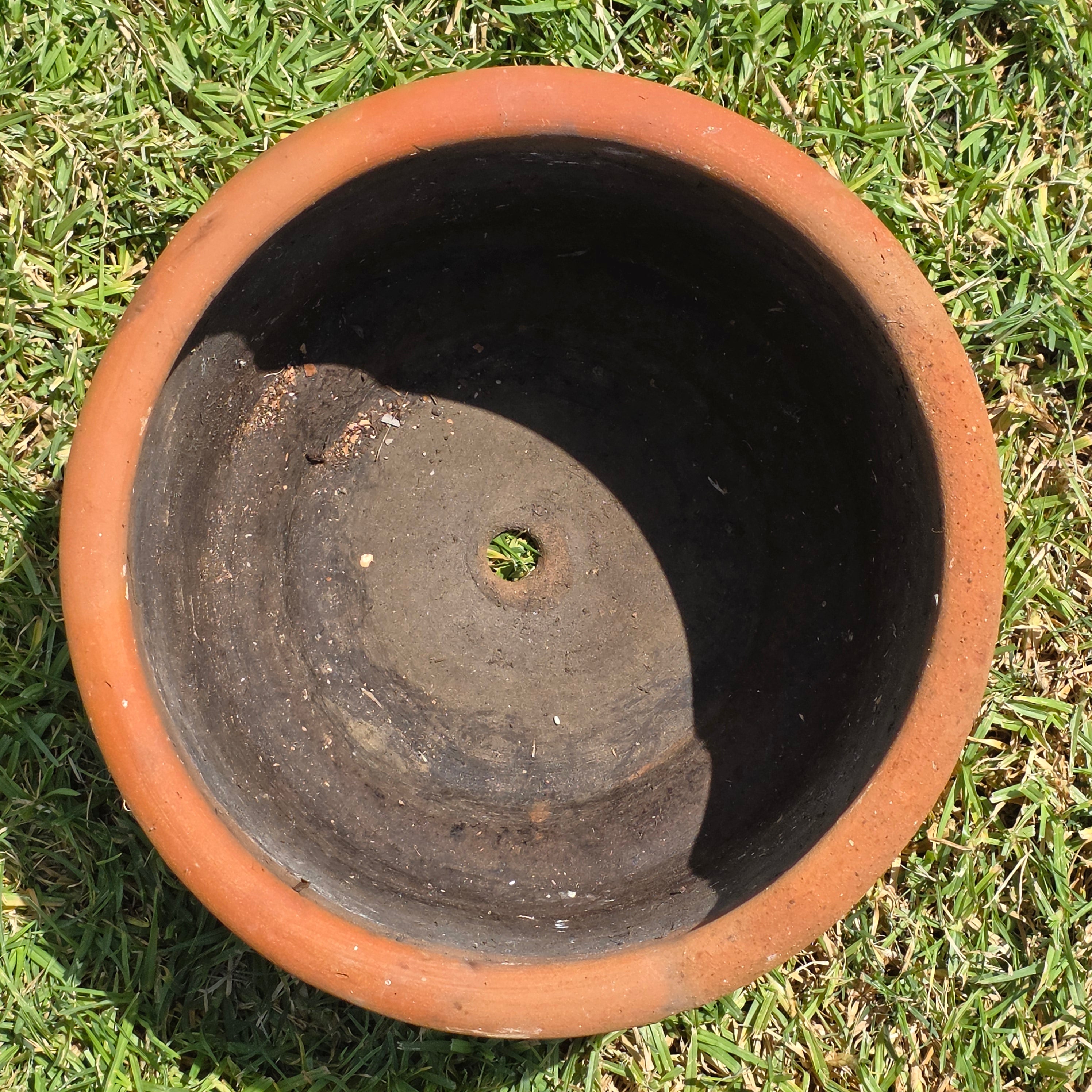 Share Vintage Large Terracotta Planter Pot Rustic Weathered Clay Carved Flower 12.5"