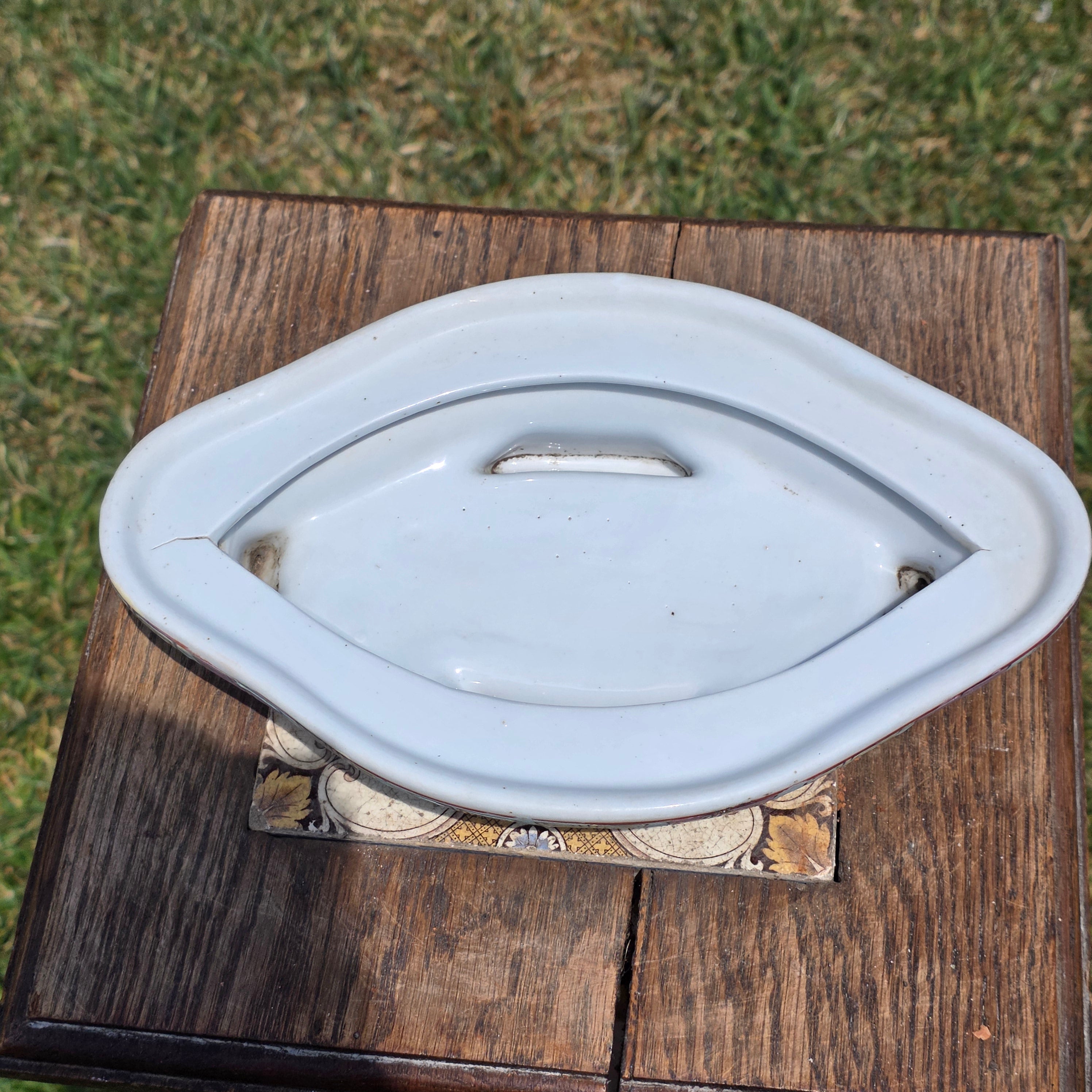 Share Chinese Vintage Blue White Fluted Oval Bonsai Planter Pot Saucer Prunus