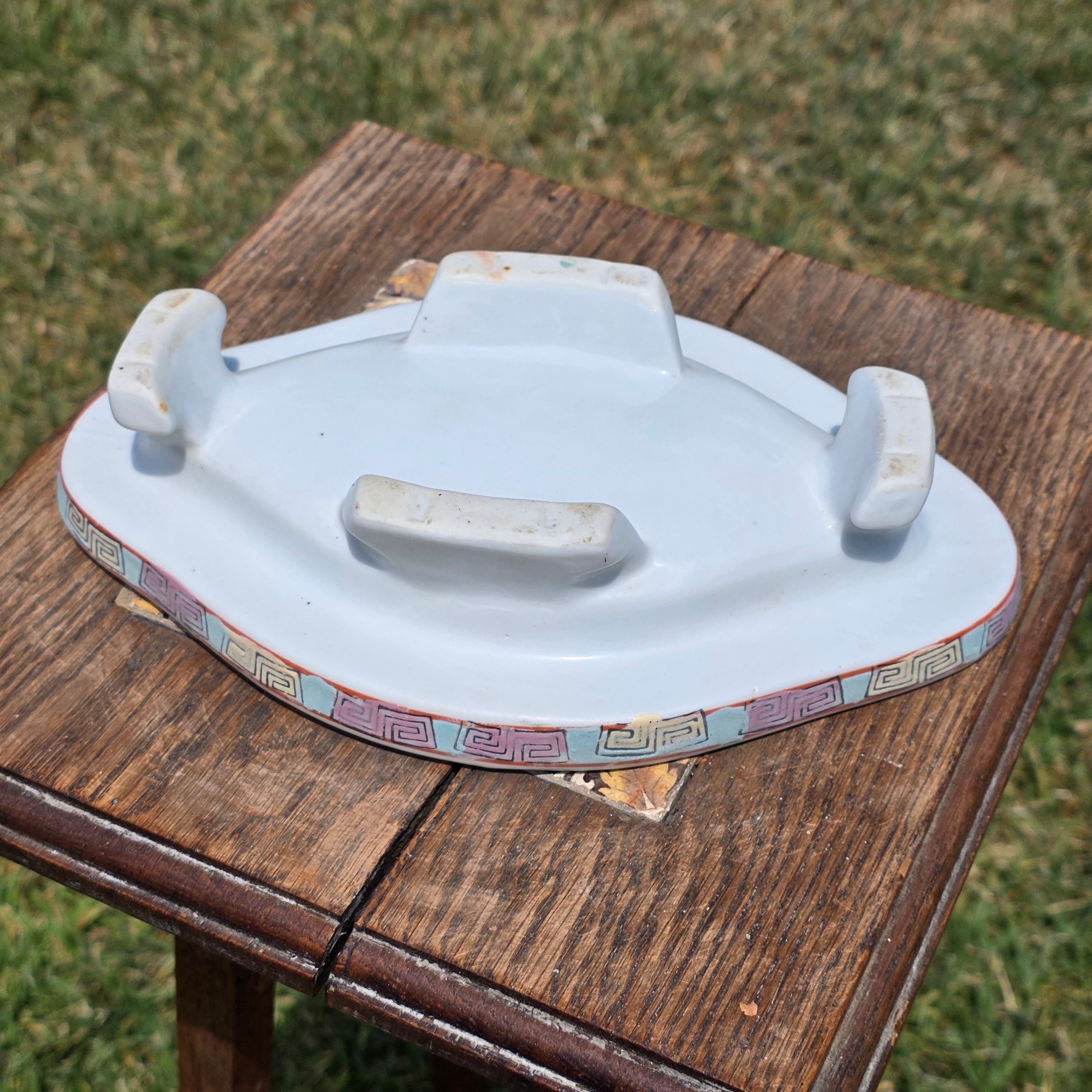 Share Chinese Vintage Blue White Fluted Oval Bonsai Planter Pot Saucer Prunus