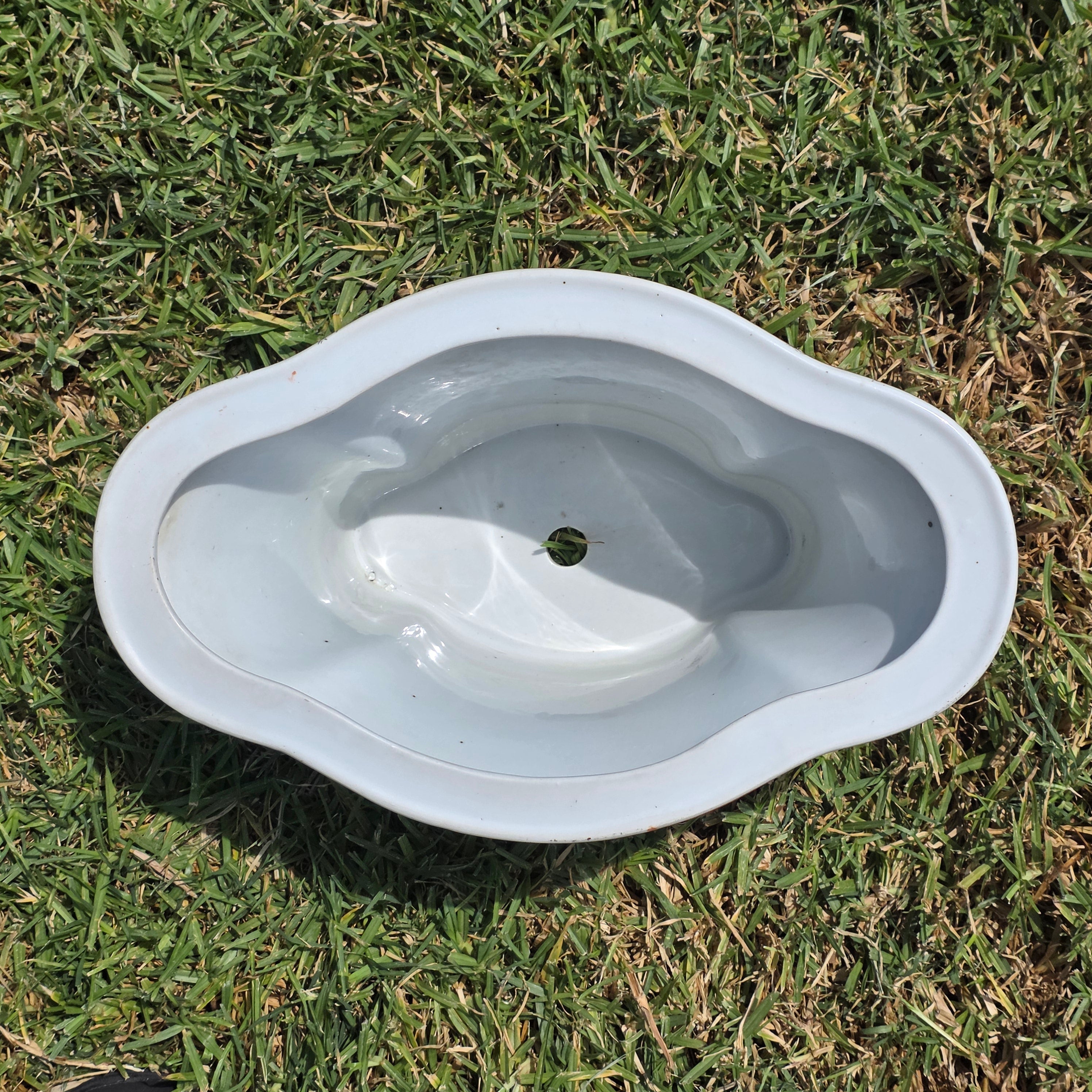 Share Chinese Vintage Blue White Fluted Oval Bonsai Planter Pot Saucer Prunus