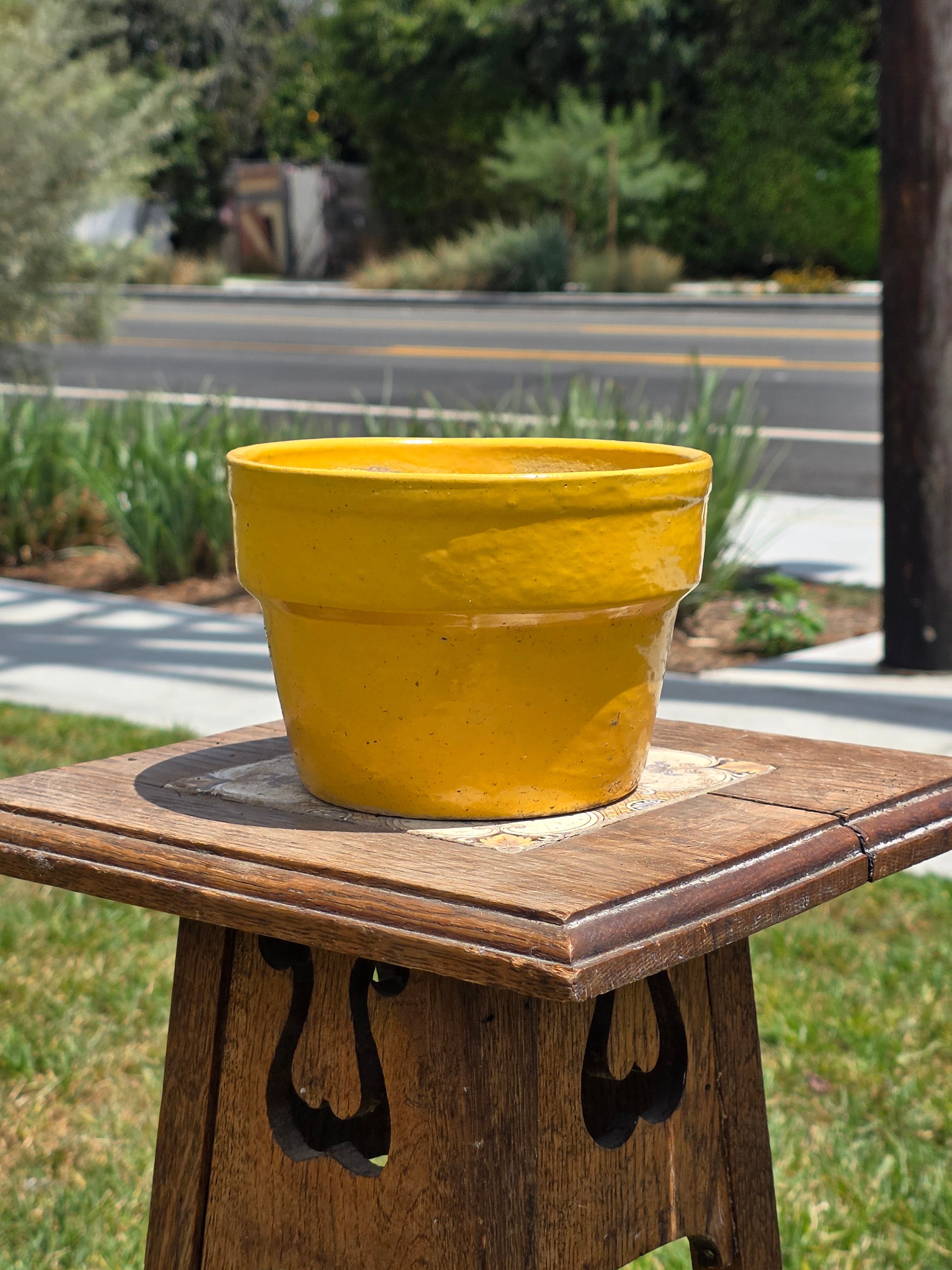 Vintage Yellow Glazed Terracotta Flower Pot Planter Mid Century 6.25"