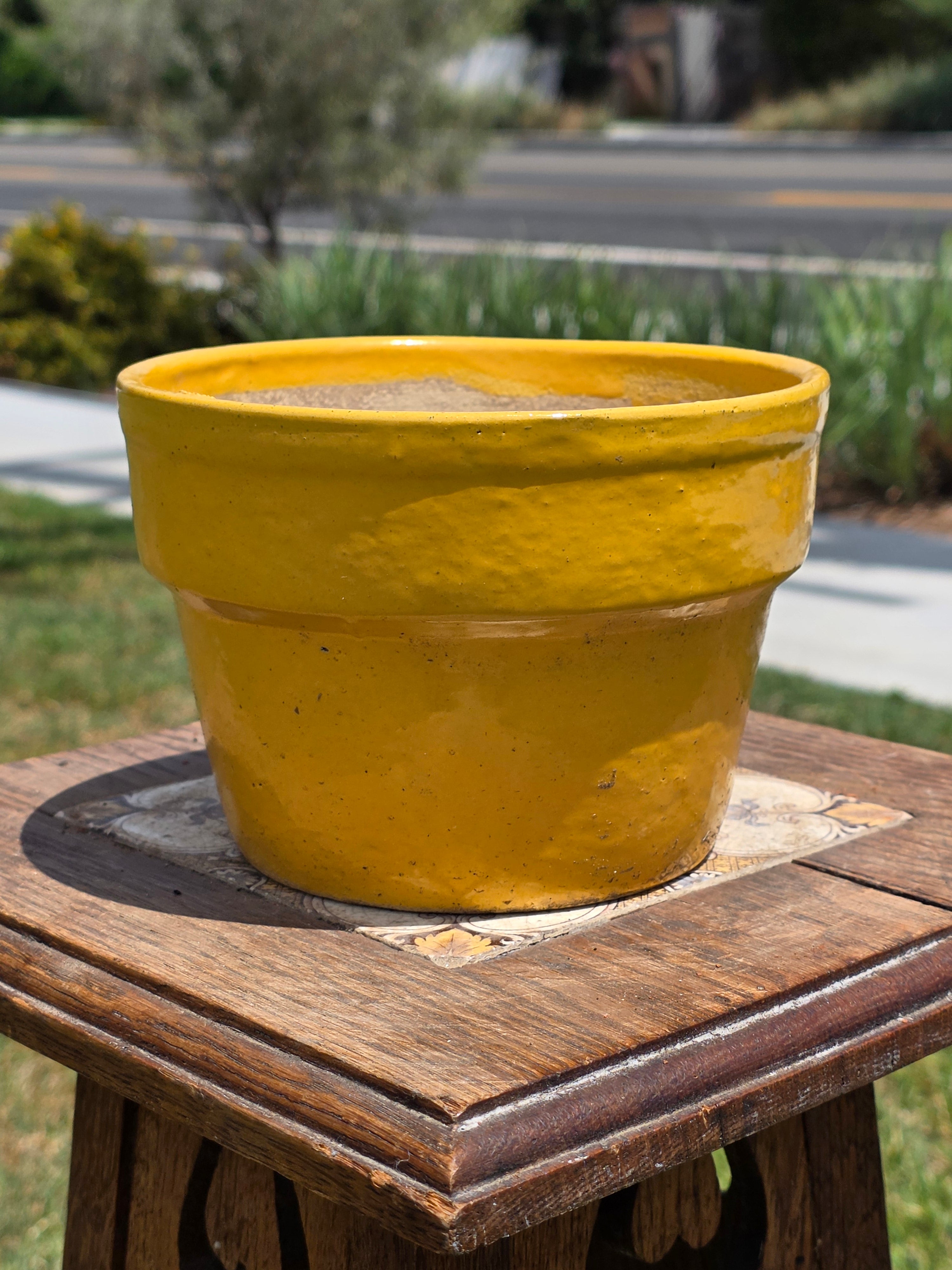 Vintage Yellow Glazed Terracotta Flower Pot Planter Mid Century 6.25"
