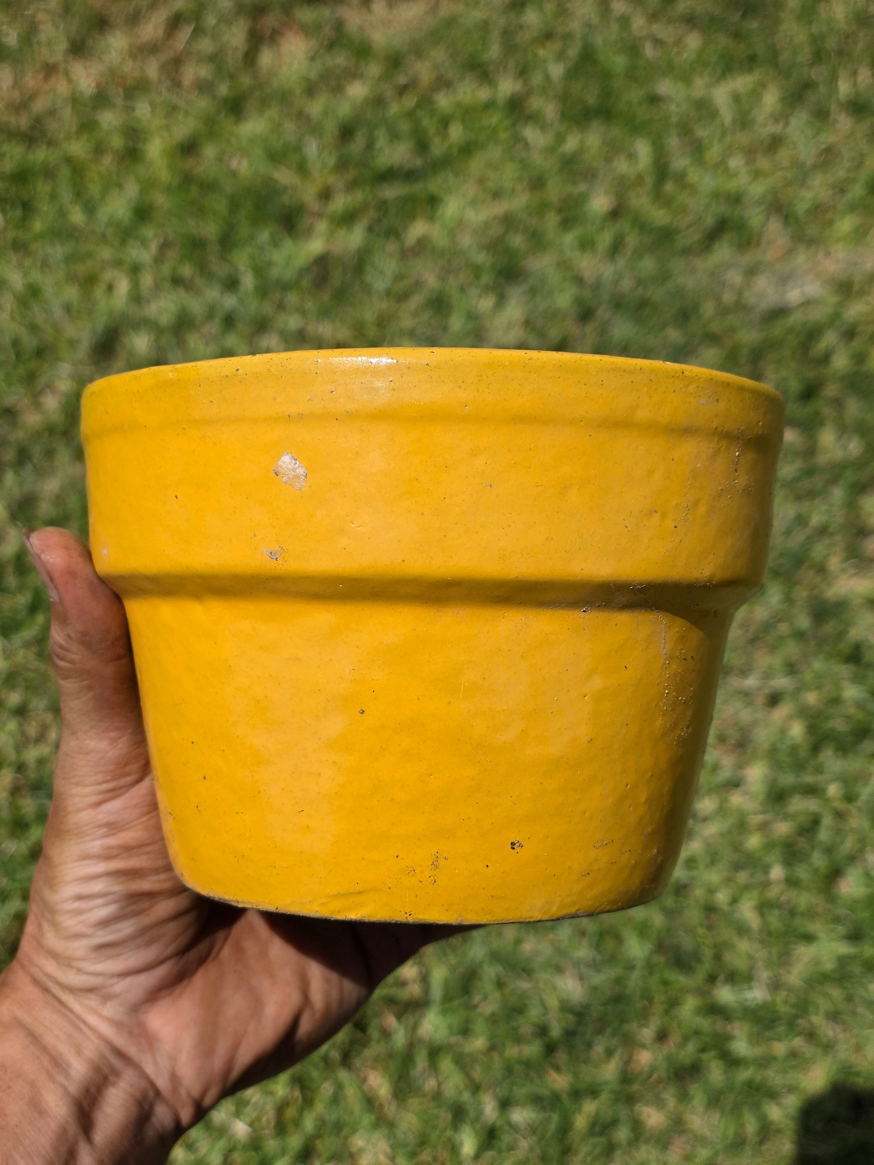 Vintage Yellow Glazed Terracotta Flower Pot Planter Mid Century 6.25"