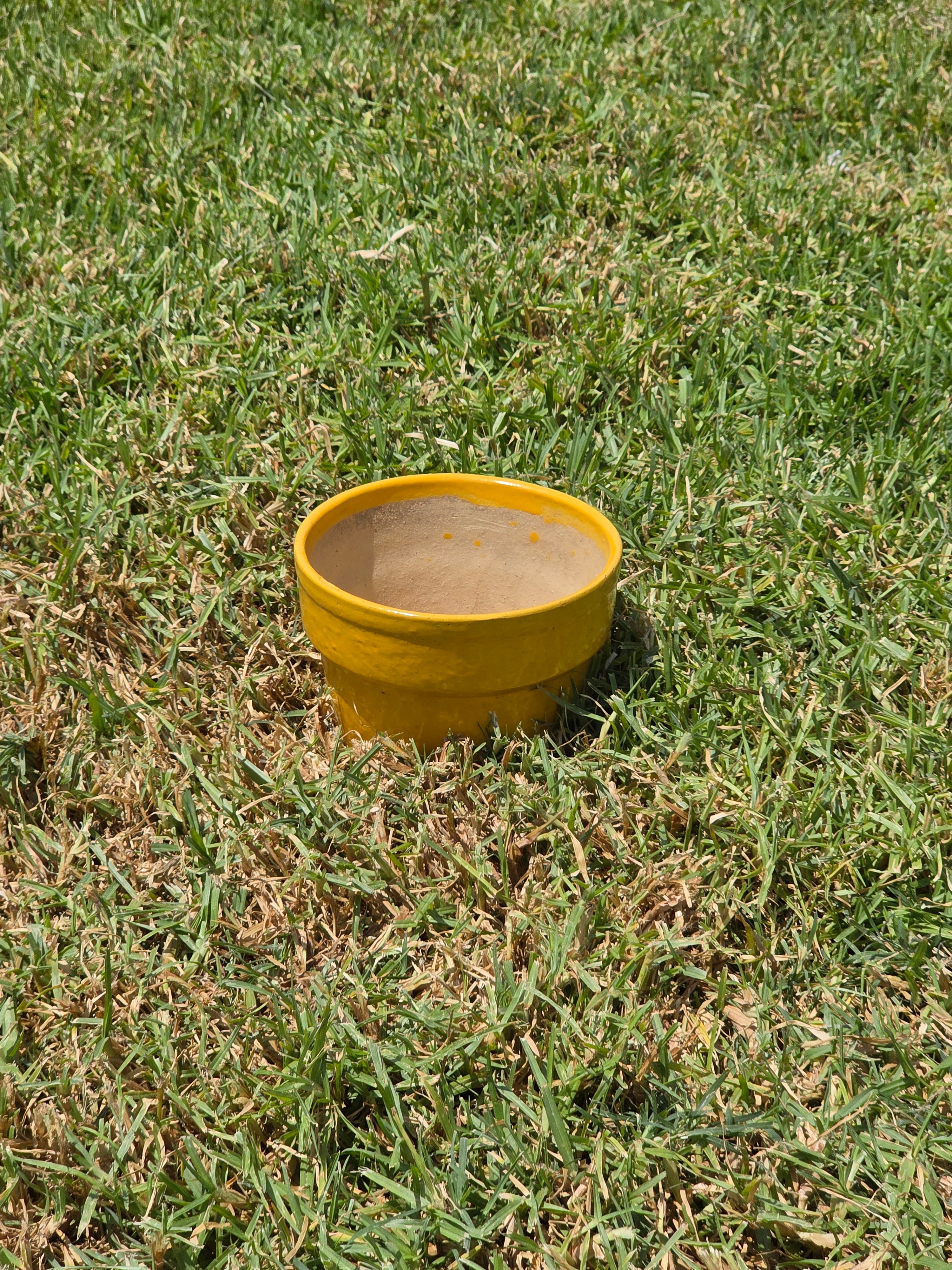Vintage Yellow Glazed Terracotta Flower Pot Planter Mid Century 6.25"