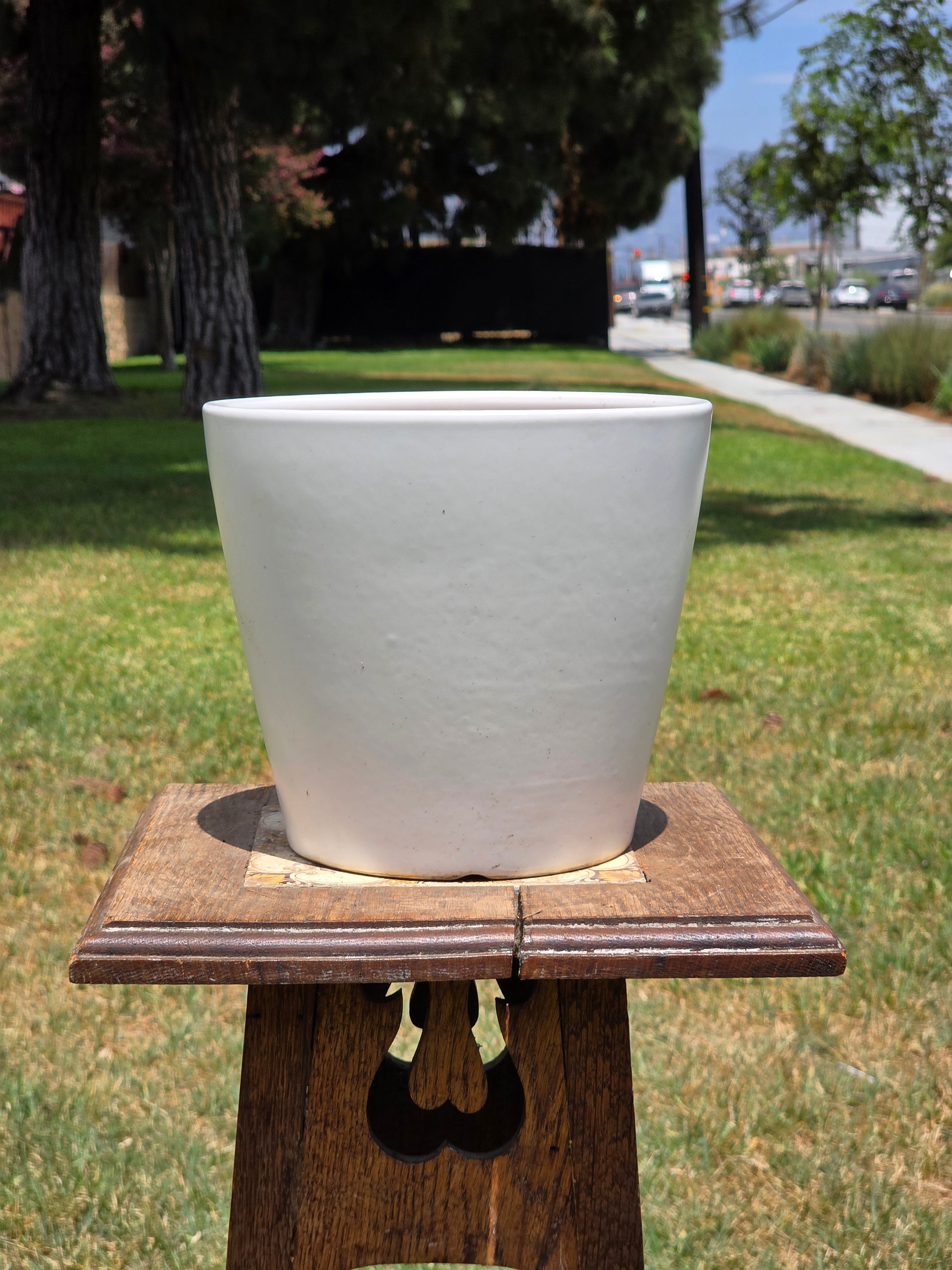 Vintage Satin White Glazed Clay Plant Pot Silky Terracotta Planter MCM 8" x 7"