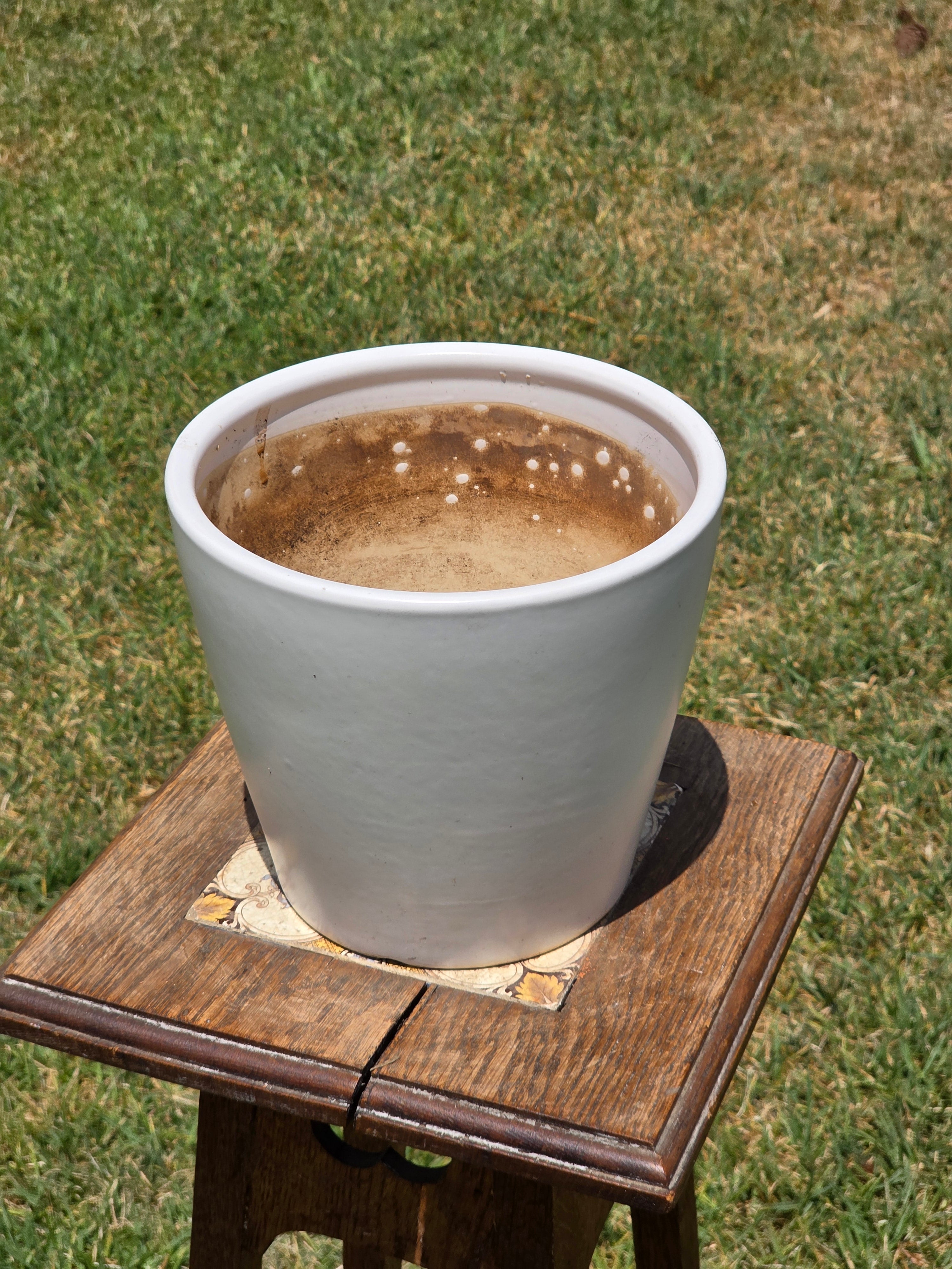 Vintage Satin White Glazed Clay Plant Pot Silky Terracotta Planter MCM 8" x 7"
