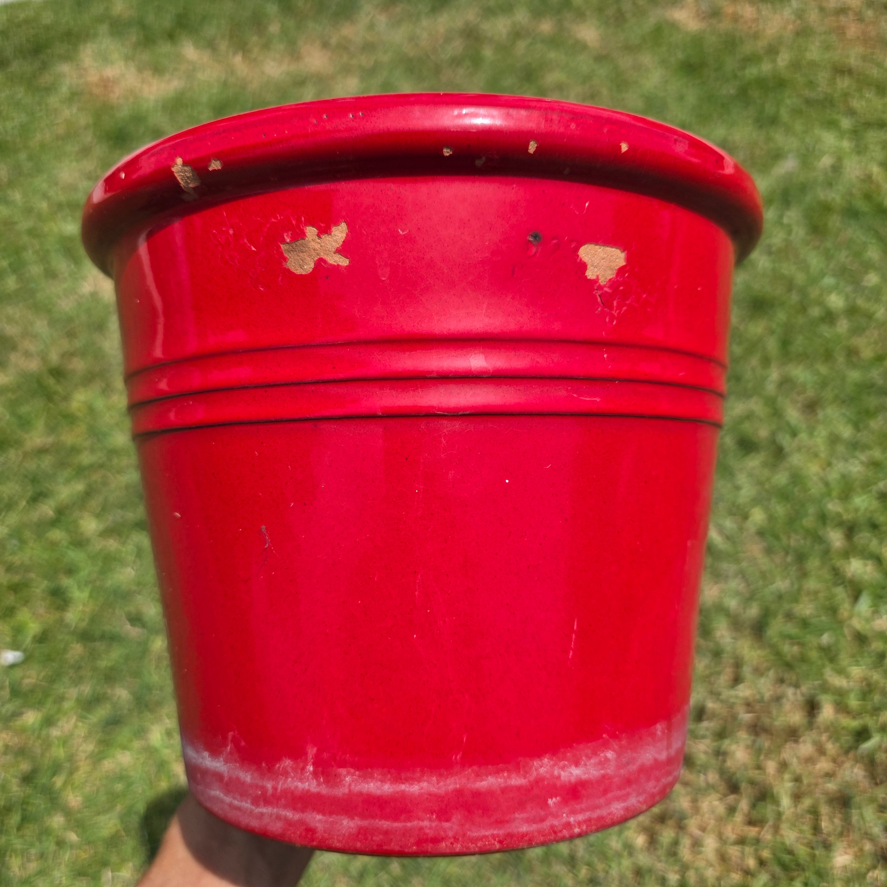 Vtg EV 21 Italy Red Glazed Terracotta Planter Flower Pot with Saucer Set 9"