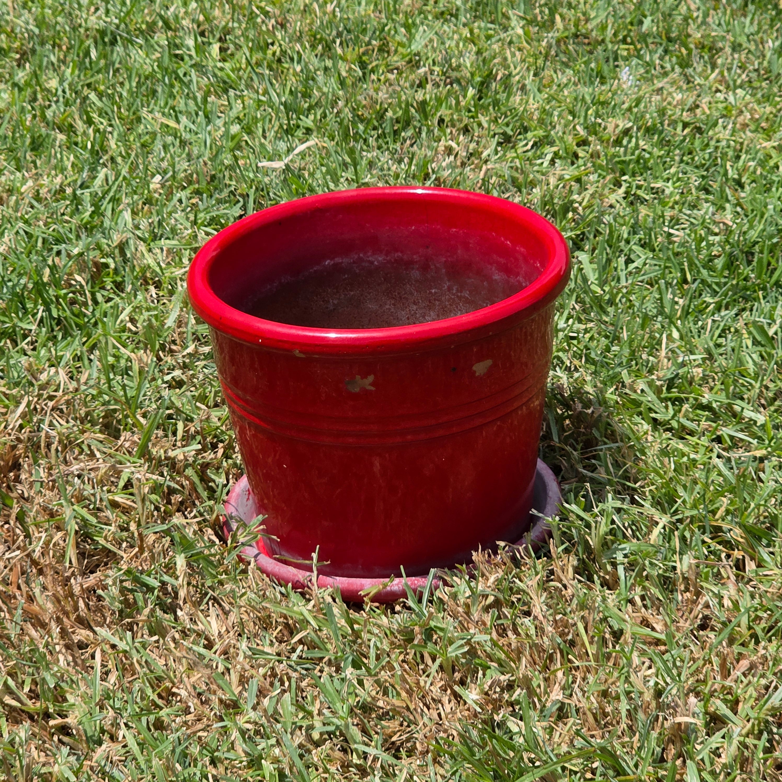 Vtg EV 21 Italy Red Glazed Terracotta Planter Flower Pot with Saucer Set 9"