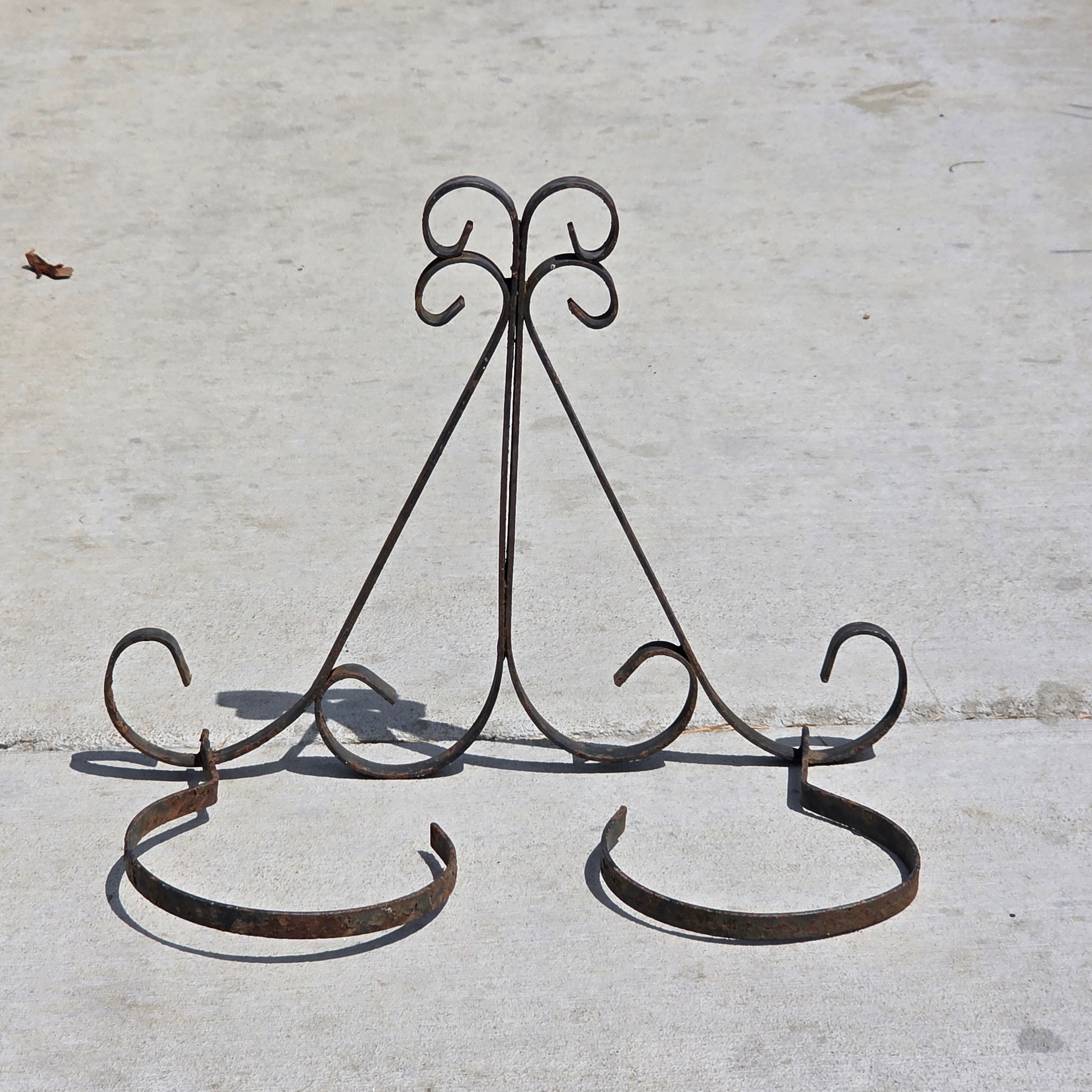 Vintage Wrought Iron Wall Plant Holder Double Sconce Scroll Planter Pot Ring 5.5"