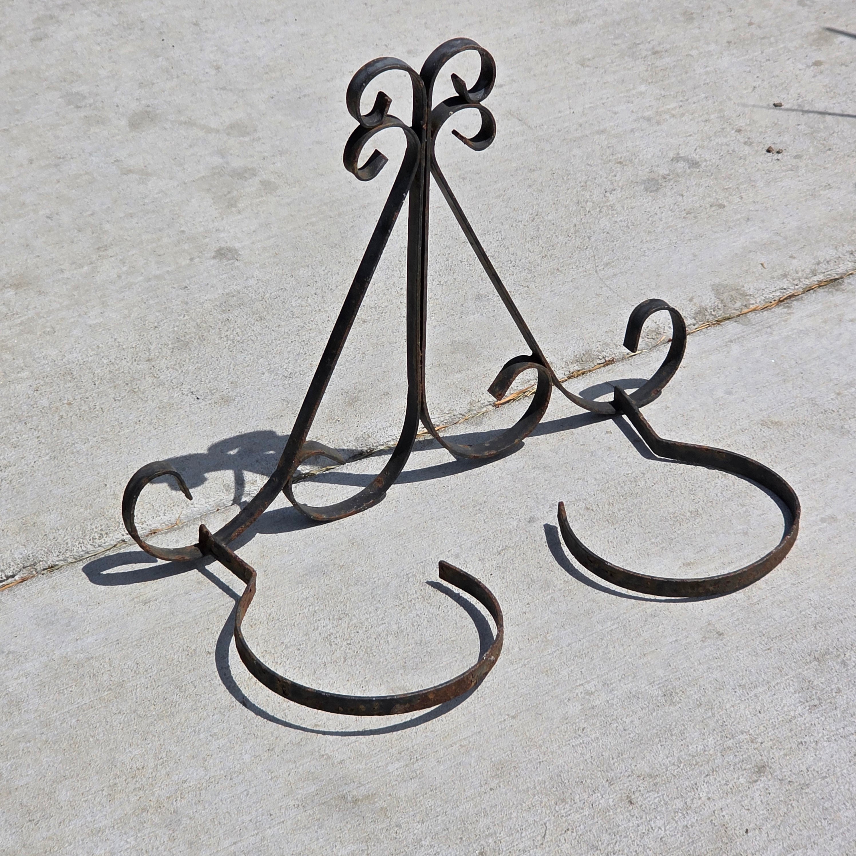 Vintage Wrought Iron Wall Plant Holder Double Sconce Scroll Planter Pot Ring 5.5"